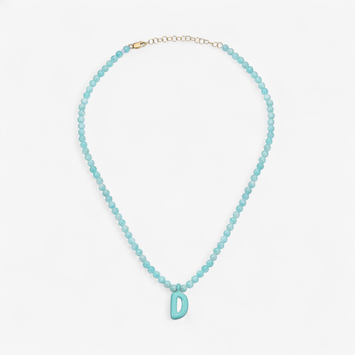 Blue Bead Necklace with Enamel Bubble Initial