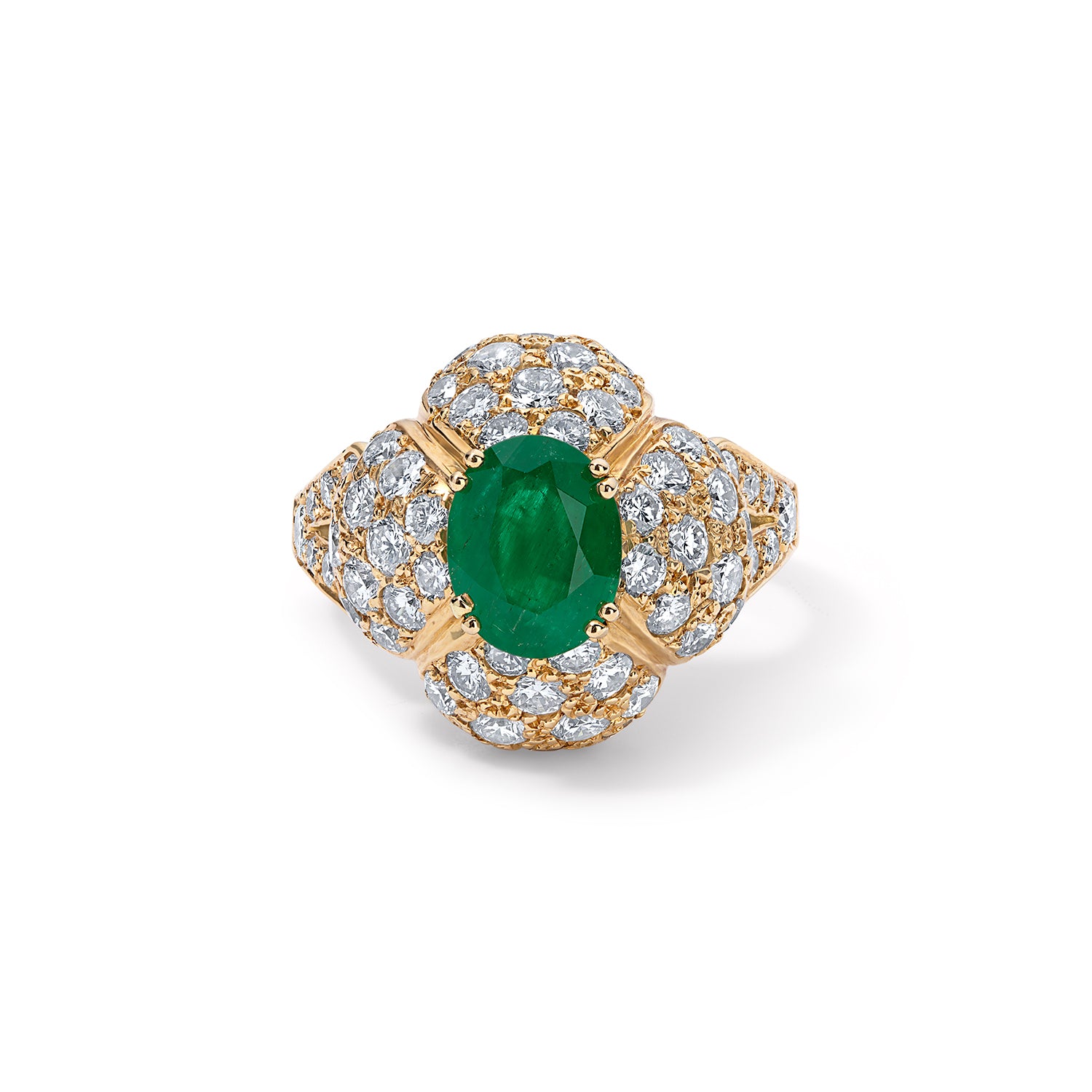 Vintage Green Emerald and Diamond Cocktail Ring