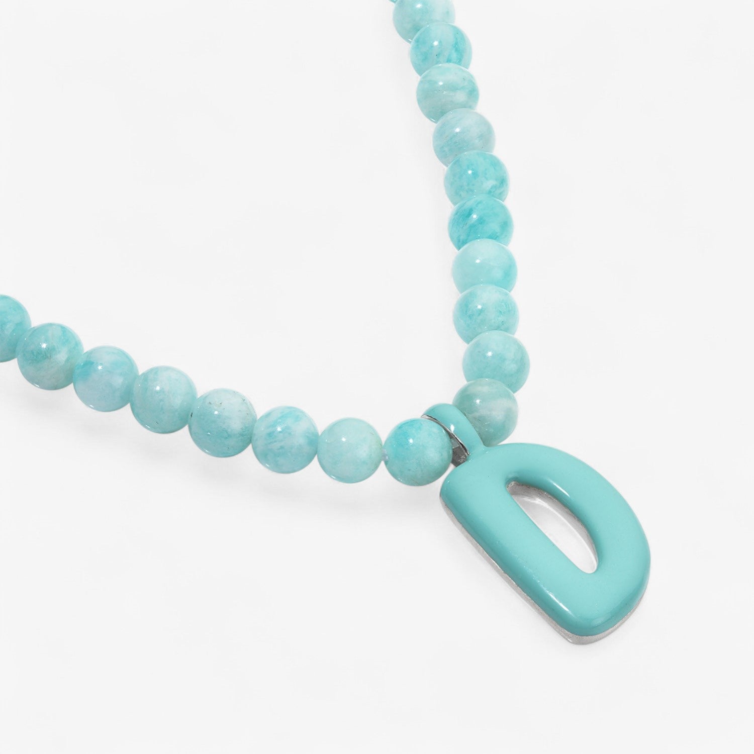 Blue Bead Necklace with Enamel Bubble Initial