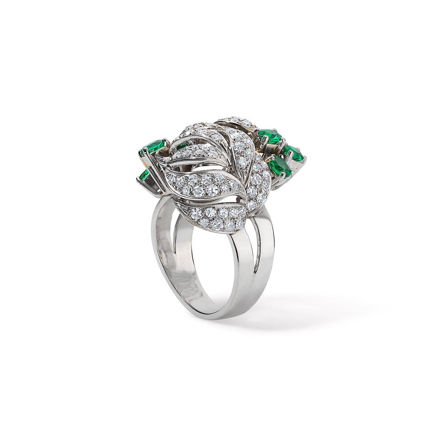 Vintage Diamond and Emerald Floral Motif Ring