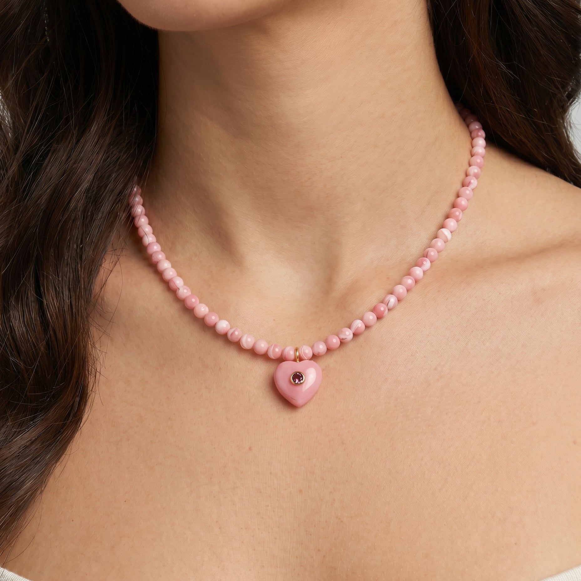 Kendall Conch Shell Beaded Necklace with Conch Heart Charm