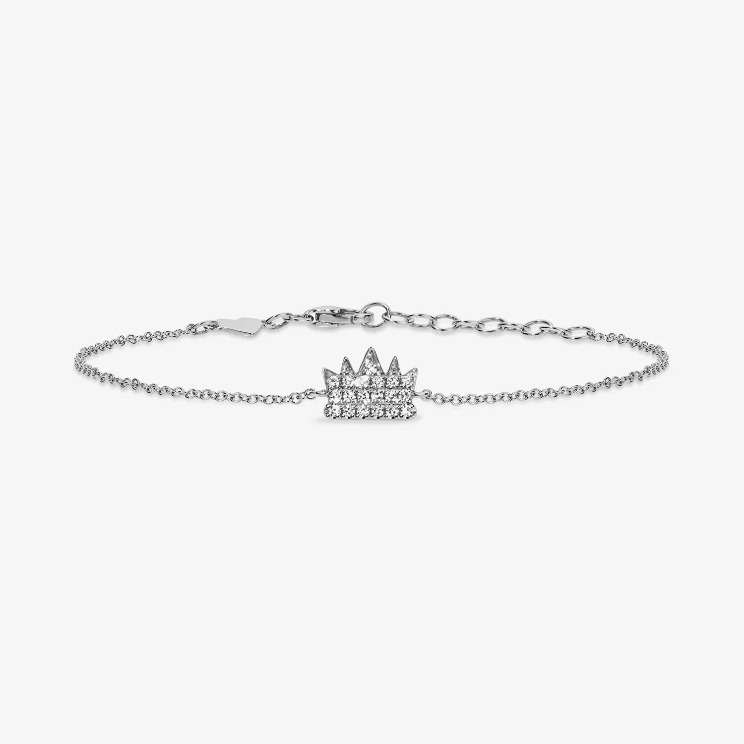 Mini Token Pave Crown Bracelet 14K White Gold