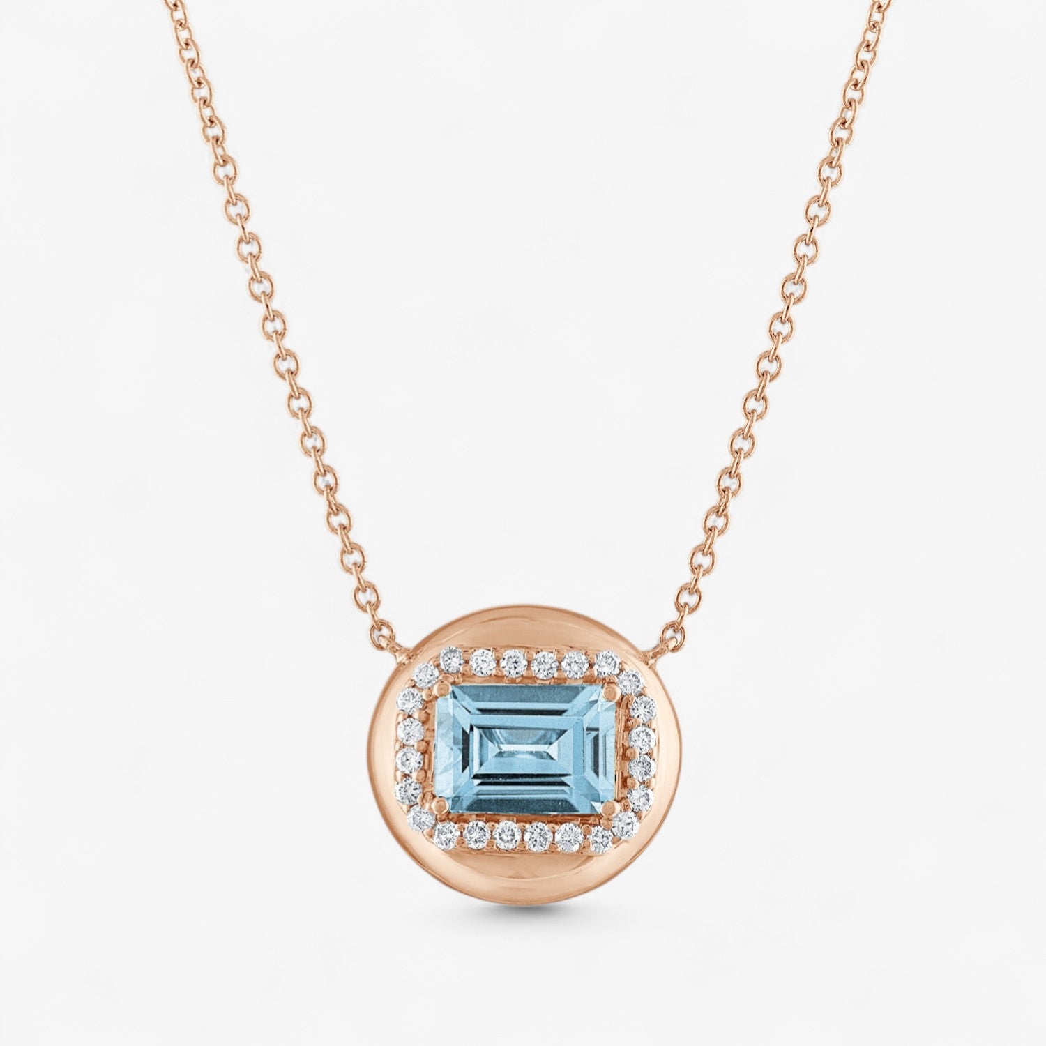 Mini Candy Button Pendant 14K Rose Gold Emerald Blue Topaz