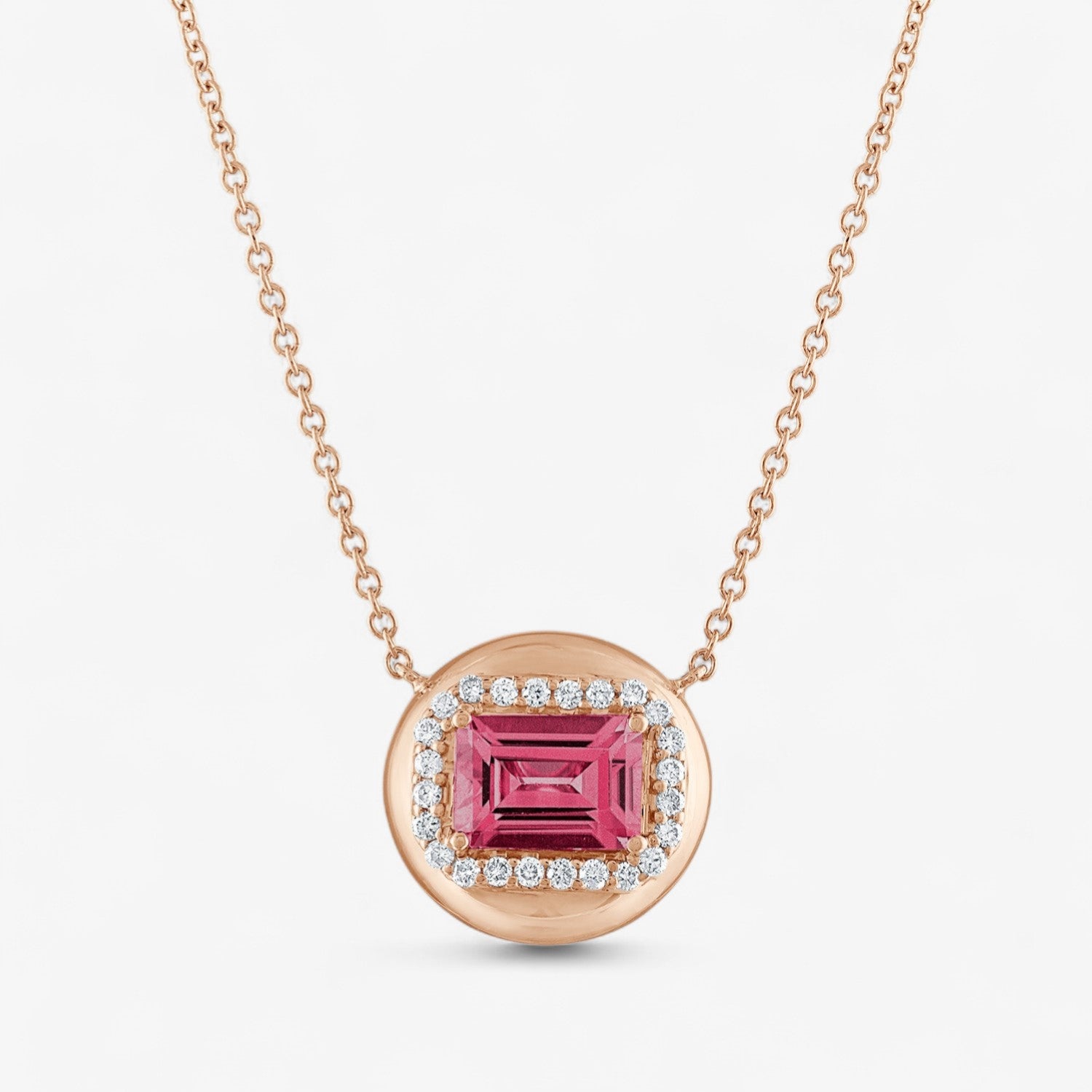 Mini Candy Button Pendant 14K Rose Gold Emerald Pink Tourmaline