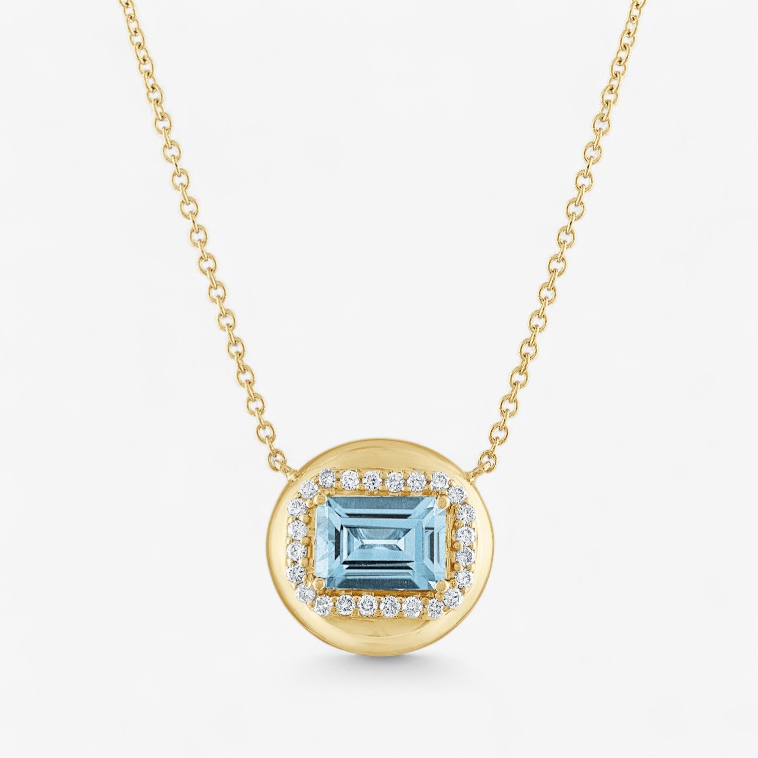 Mini Candy Button Pendant 14K Yellow Gold Emerald Blue Topaz