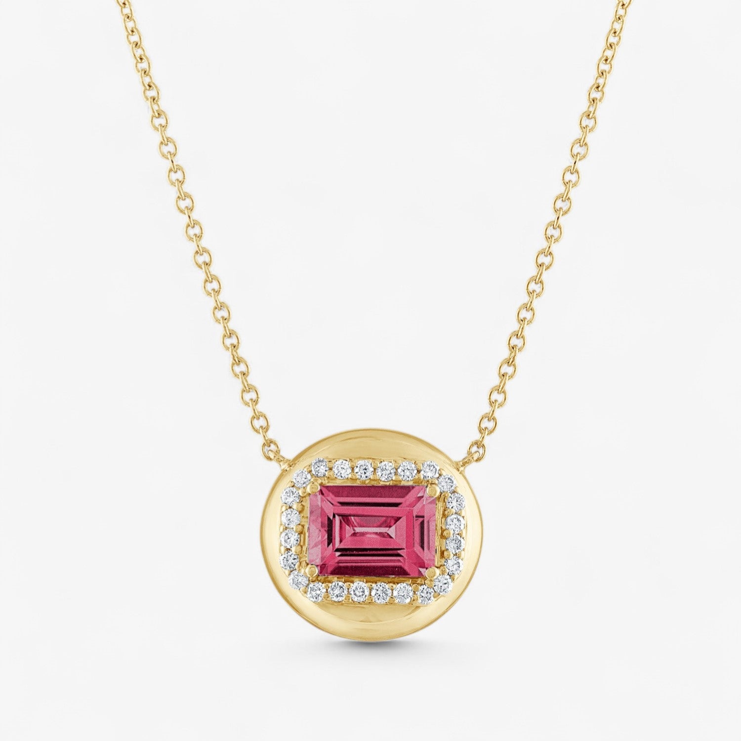Mini Candy Button Pendant 14K Yellow Gold Emerald Pink Tourmaline