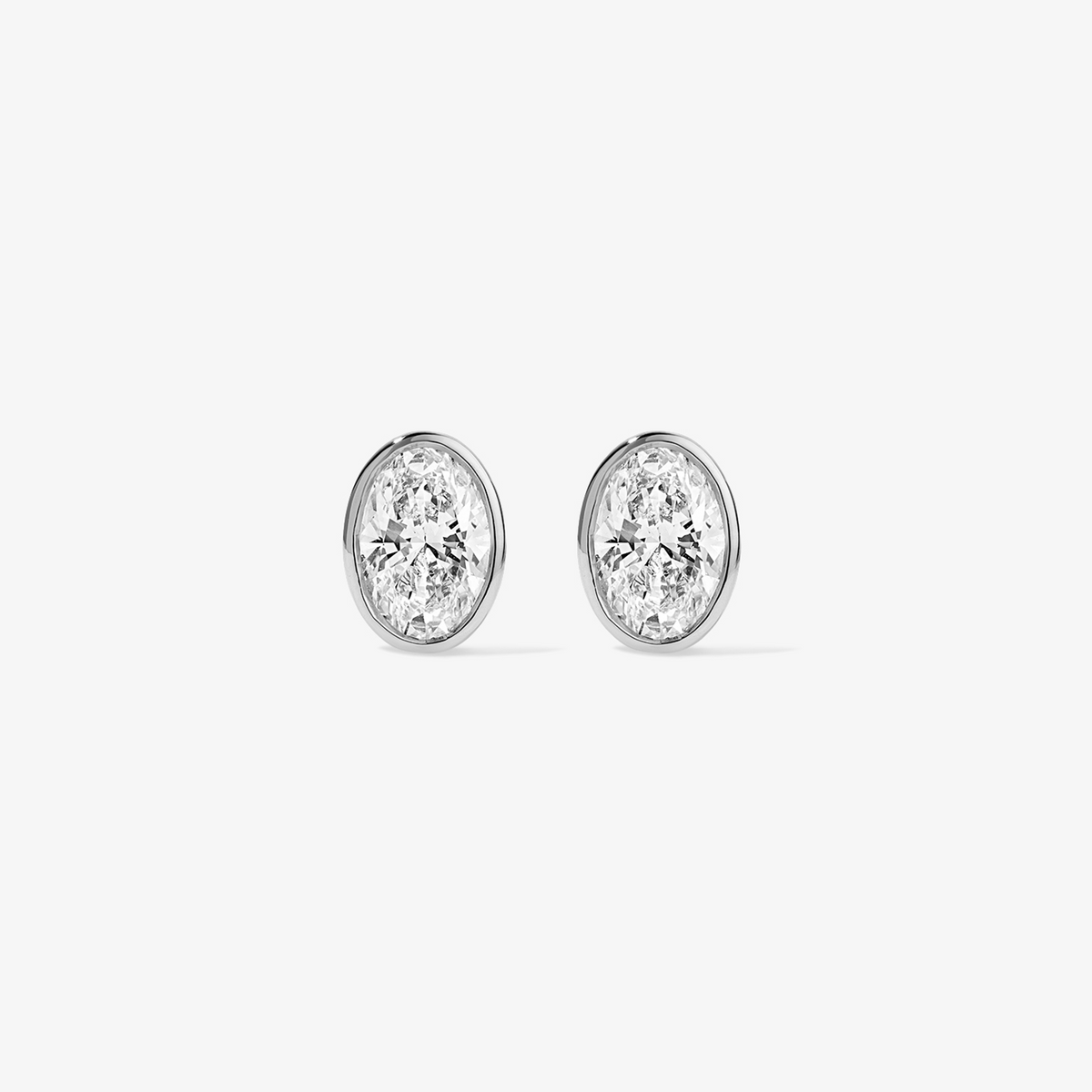 Lab Grown Diamond Oval Bezel Studs 14K White Gold