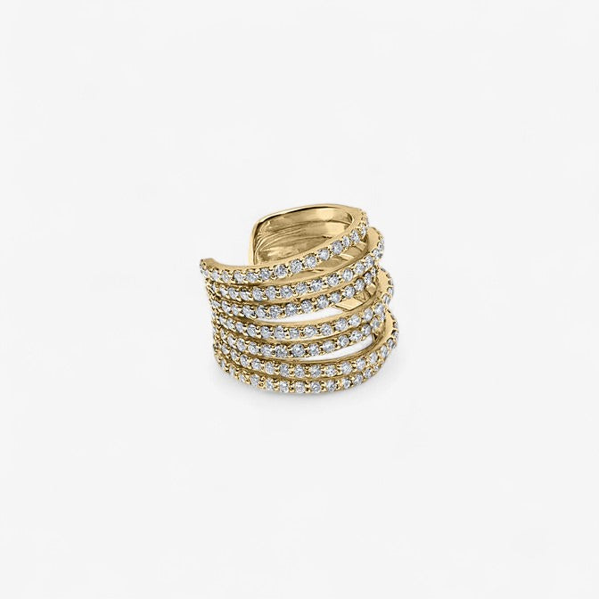 Astrid Pave Multi Row Ear Cuff 14K Yellow Gold