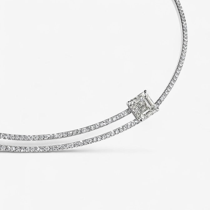 Pave Necklace and A Half with Asscher Center Stone
