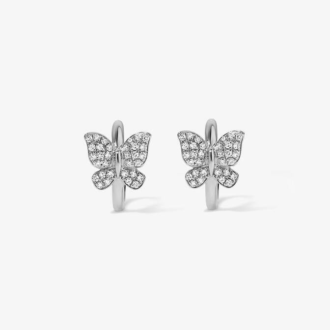 Mini Token Pave Butterfly Huggies 14K White Gold Pair