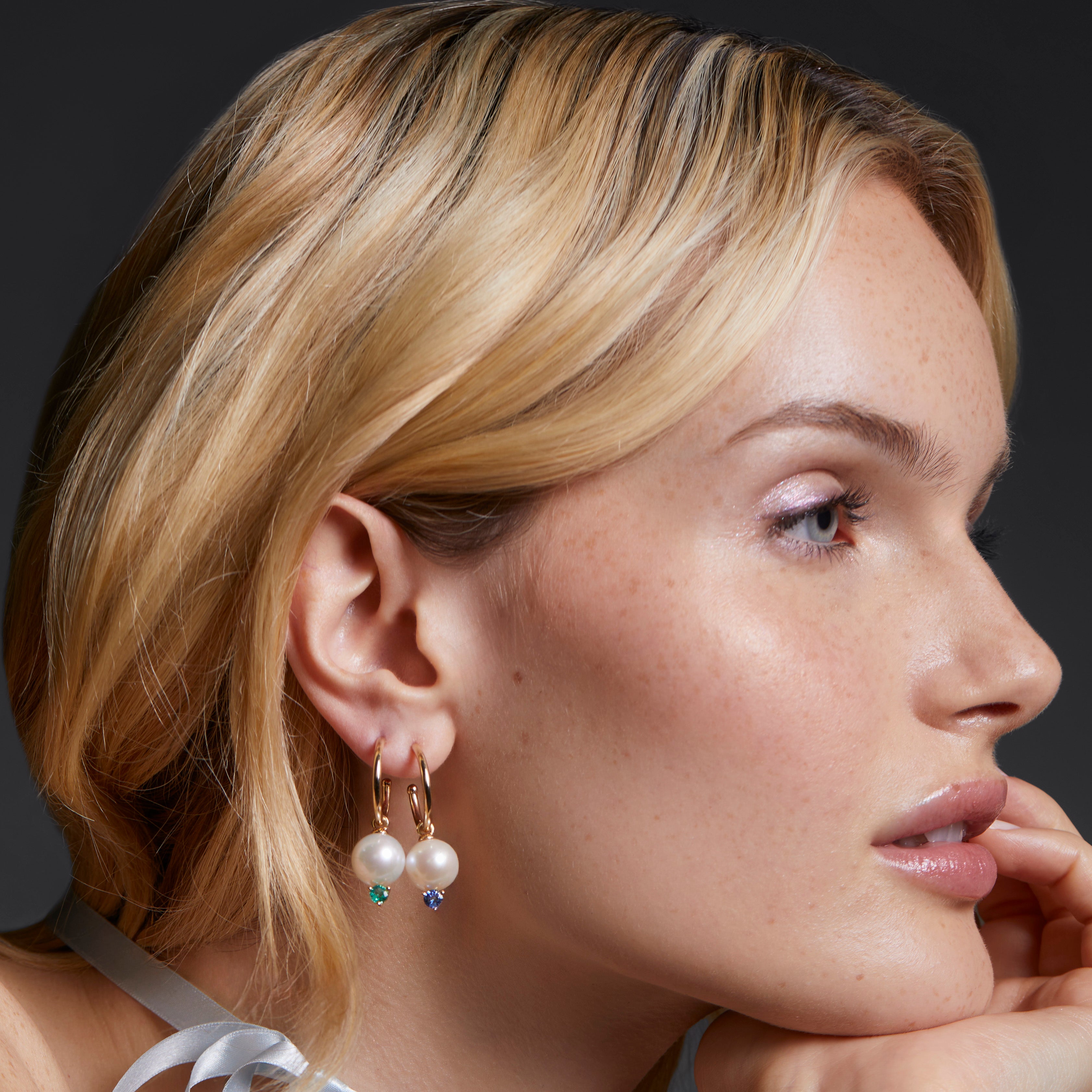 Grace Pearl and Emerald Hoop Earrings