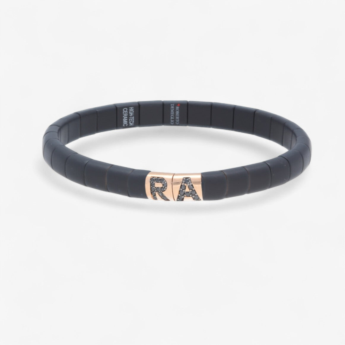 Matte Black Ceramic Bracelet with Initial