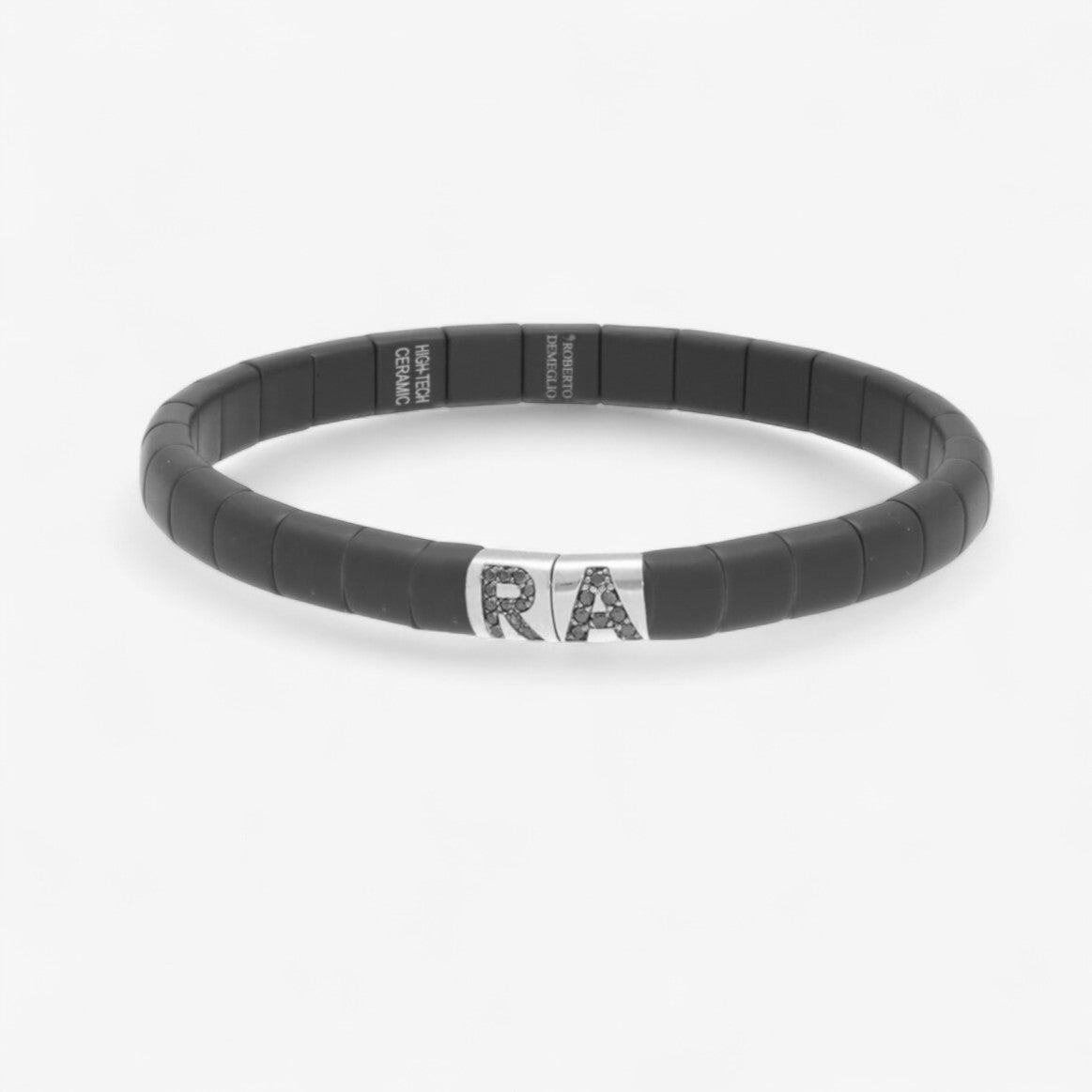 Matte Black Ceramic Bracelet with Initial