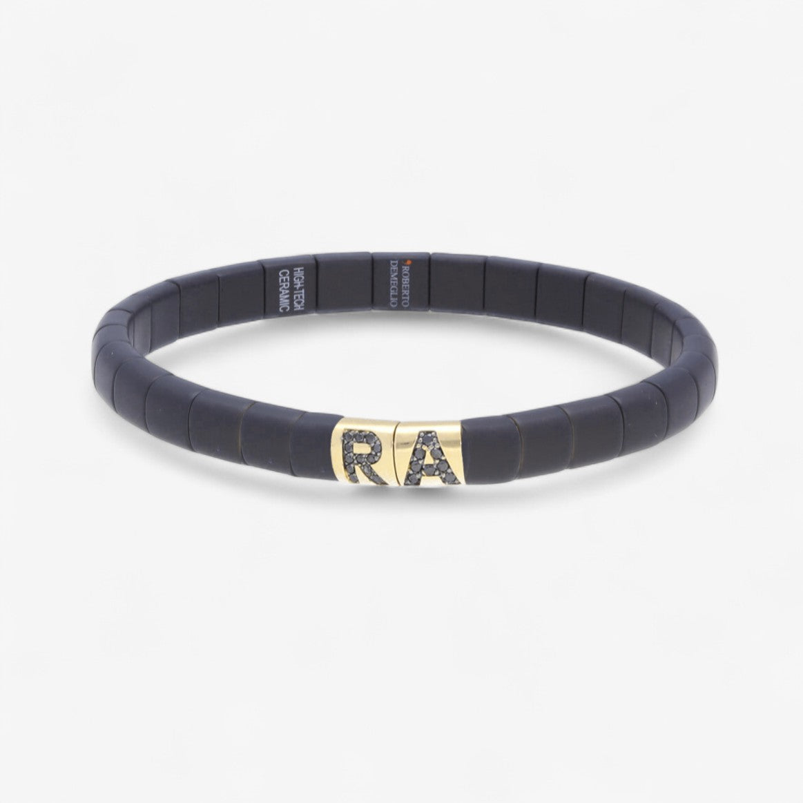 Matte Black Ceramic Bracelet with Initial