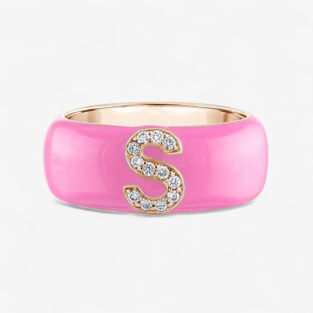 Poppy Enamel and Diamond Initial Cigar Band