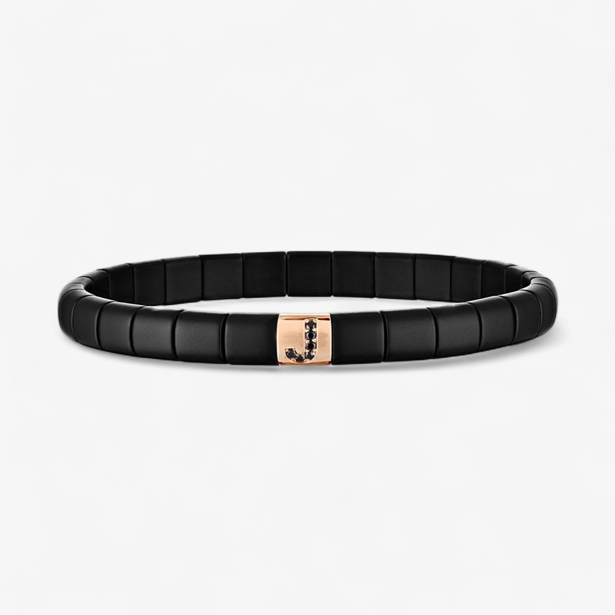 Matte Black Ceramic Bracelet with Initial