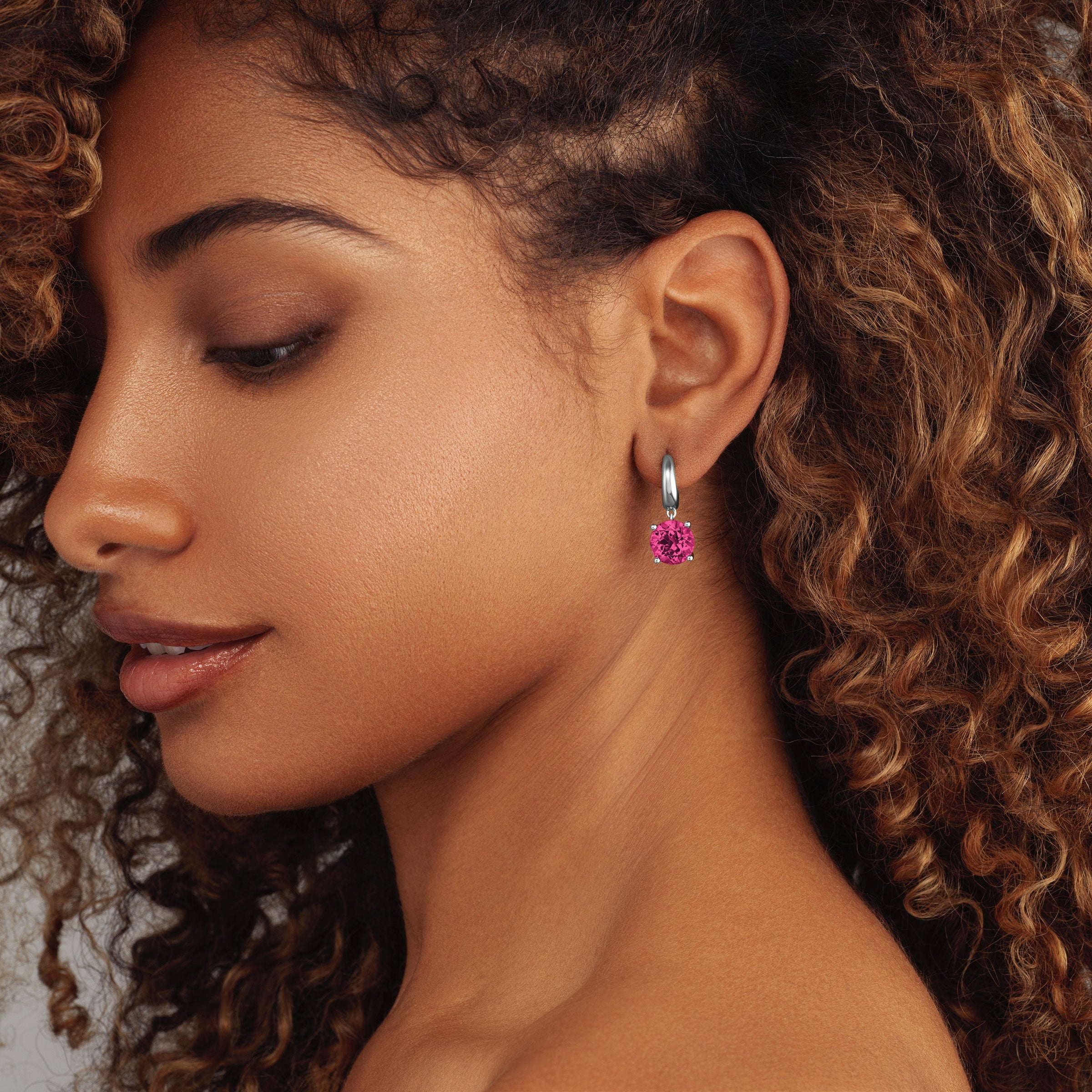 Pink Topaz Drop Huggies