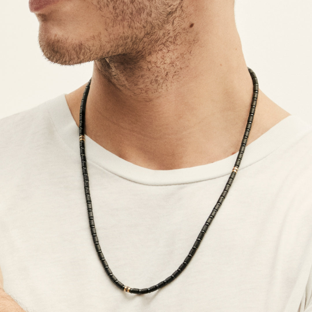 Men's Carbon Black Necklace with 3 Black Diamond Sections