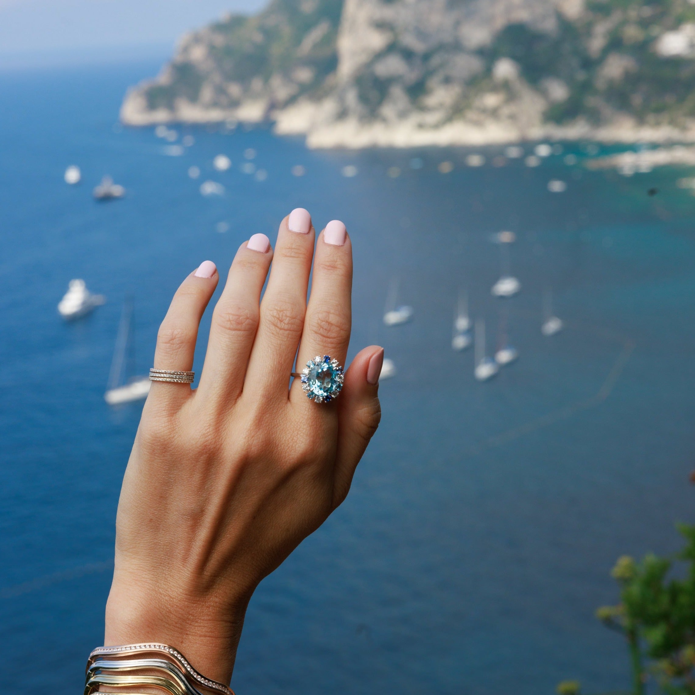 Blue Topaz Sunburst Ring