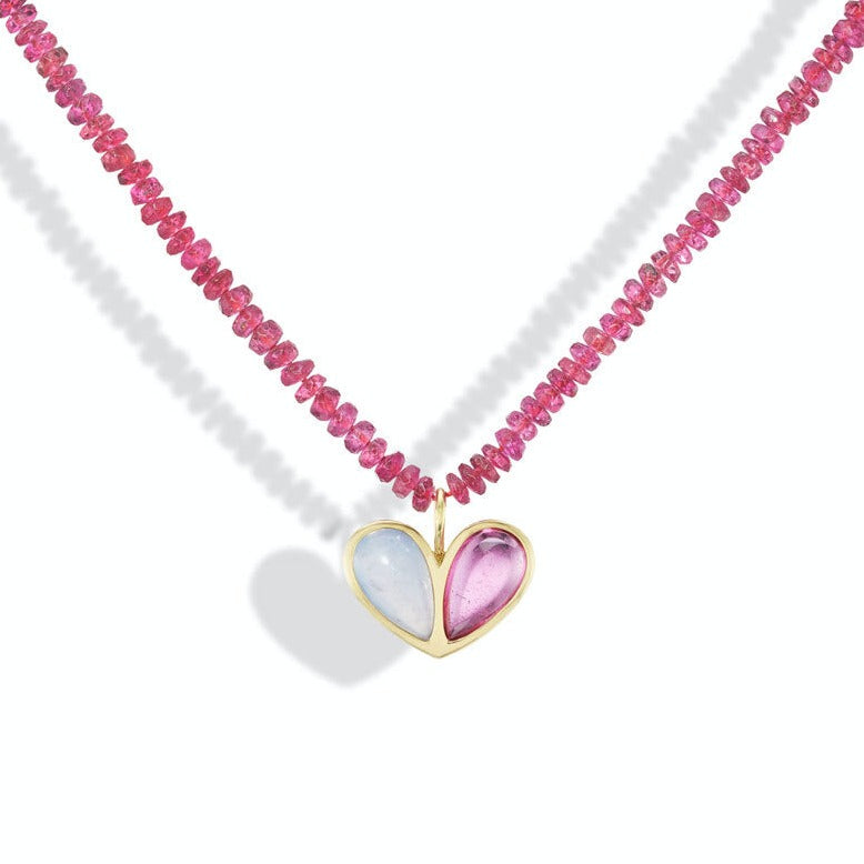 Pink Tourmaline Beaded Sweetheart Necklace