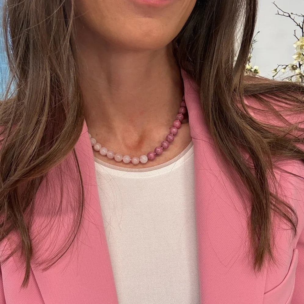 Kendall Two Tone Pink Morganite and Rhodonite Beaded Necklace