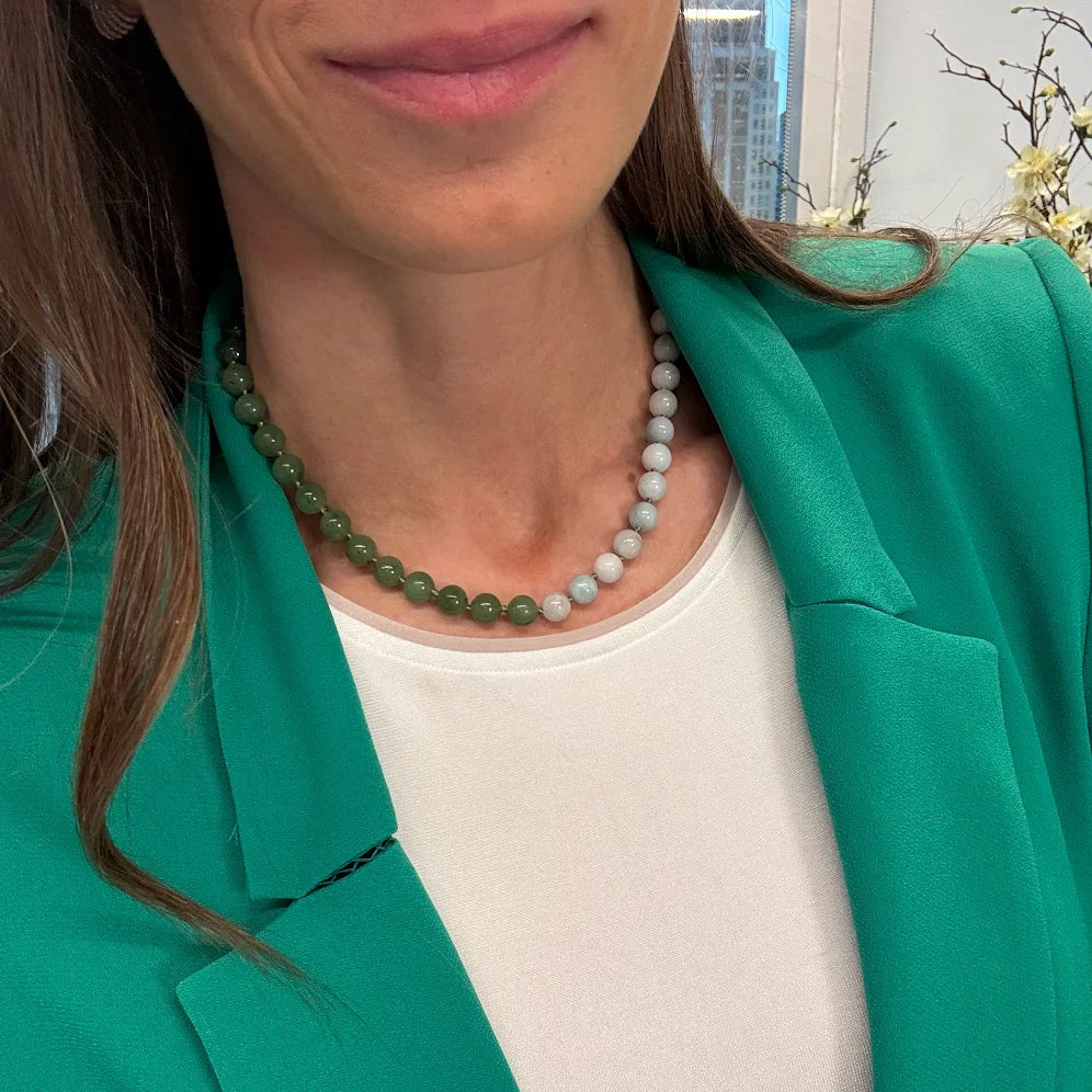 Kendall Two Tone Nephrite Jade and Jadeite Beaded Necklace