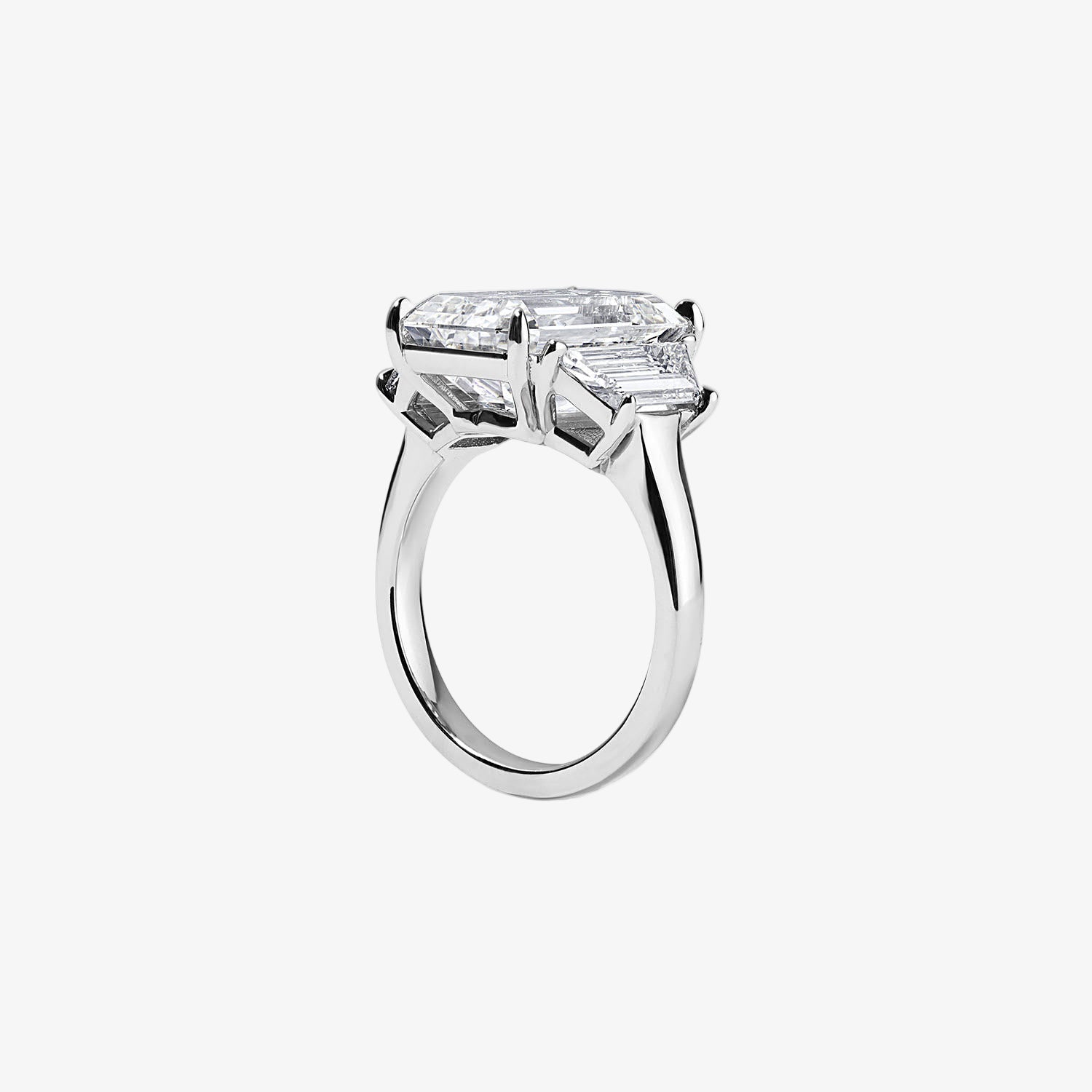 7.30CT Emerald Cut Three-Stone Ring with Trapezoid Side Stones