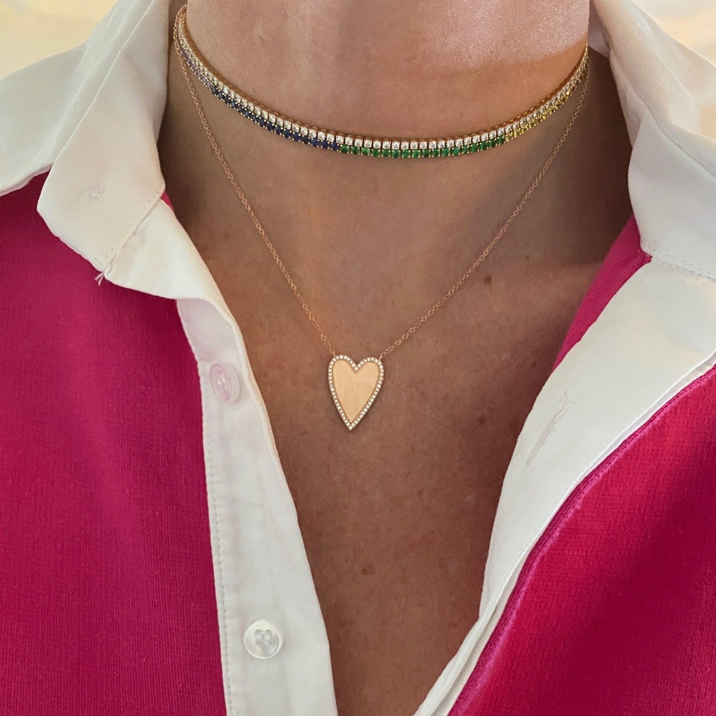 Gold Heart Necklace with Pave Outline