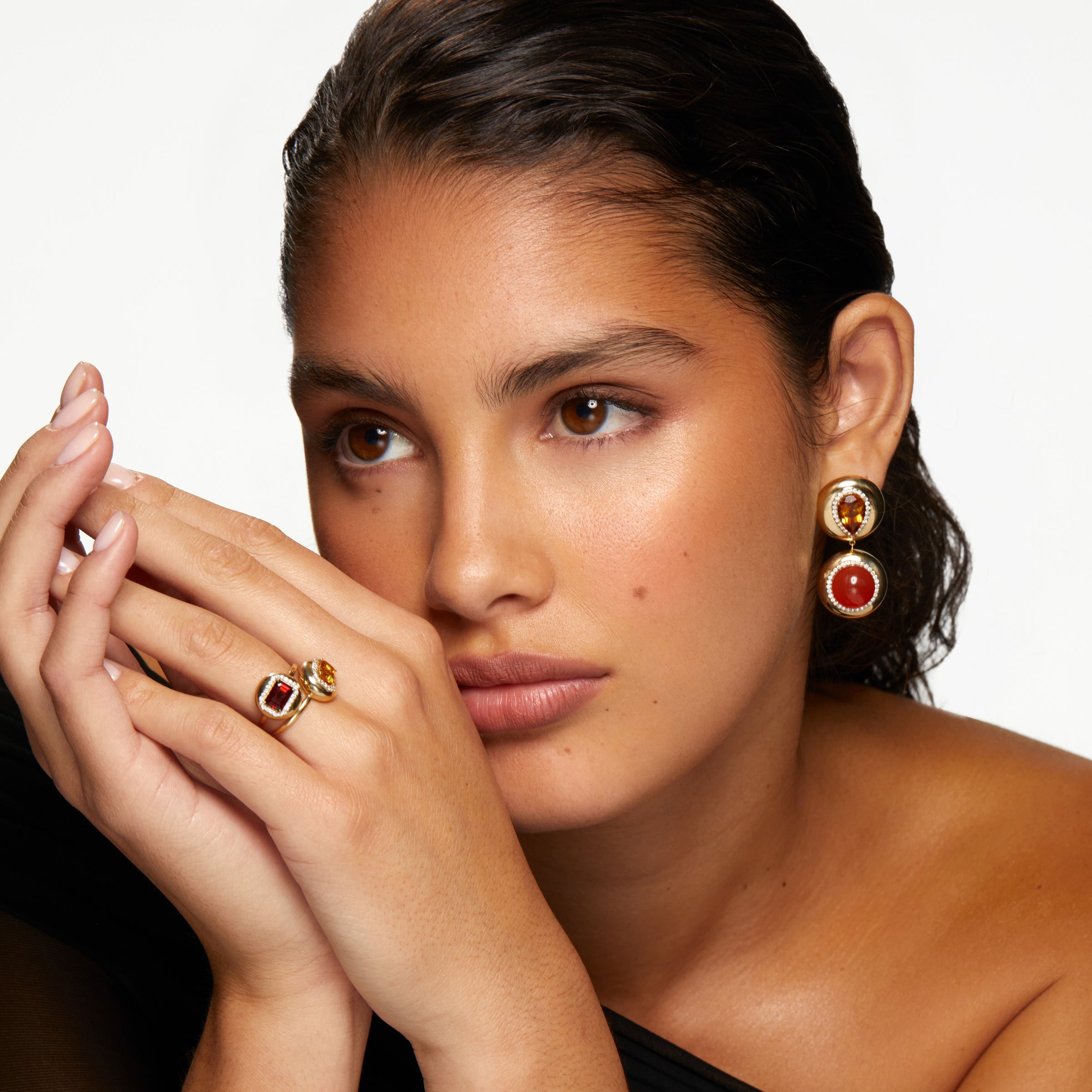 Agate and Citrine Candy Button Drop Earrings