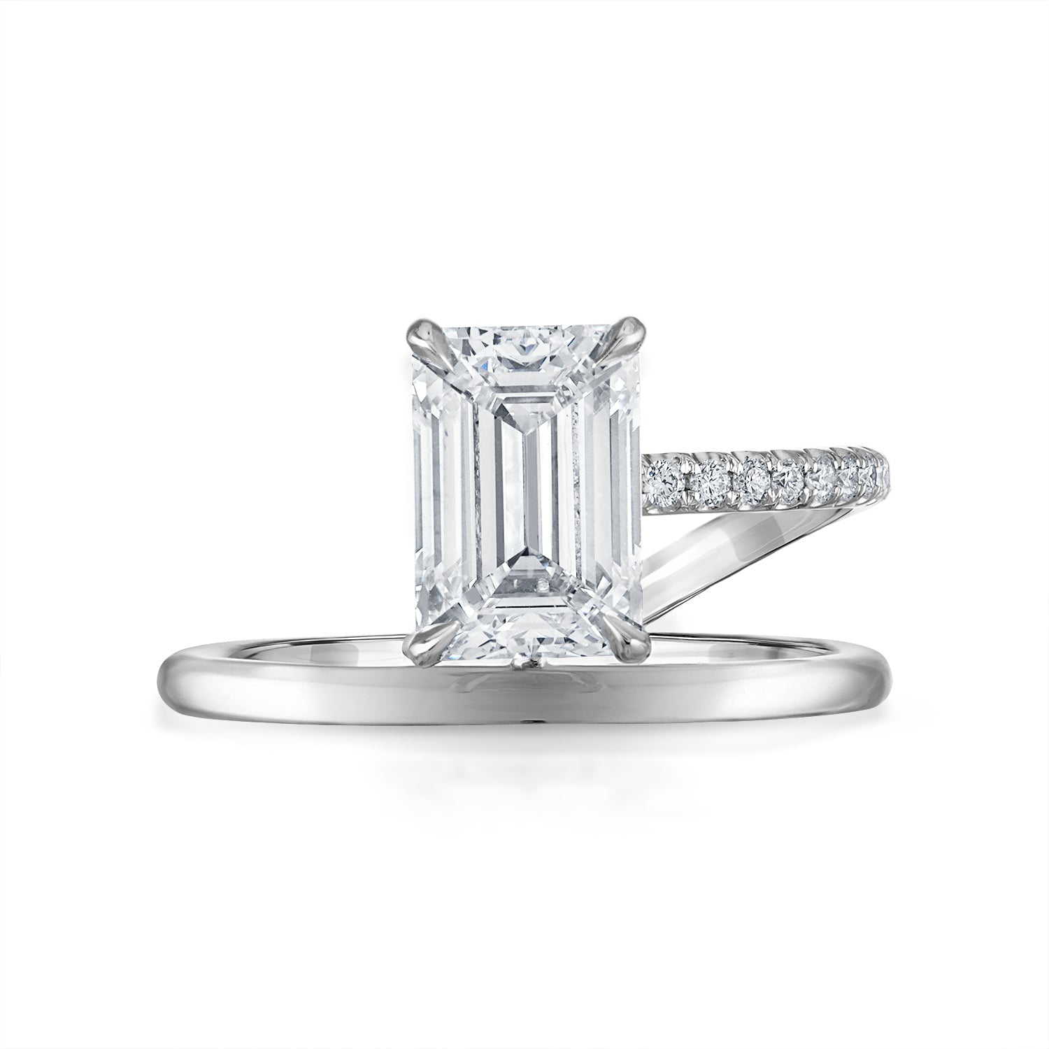 2.01ct Emerald Cut Half Pave Half Solid Band and a Half Engagement Ring