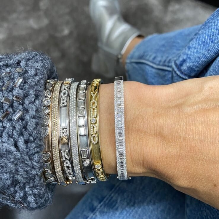 Vault Sale: Pave Edge Diamond Baguette Bangle Rose Gold Size S