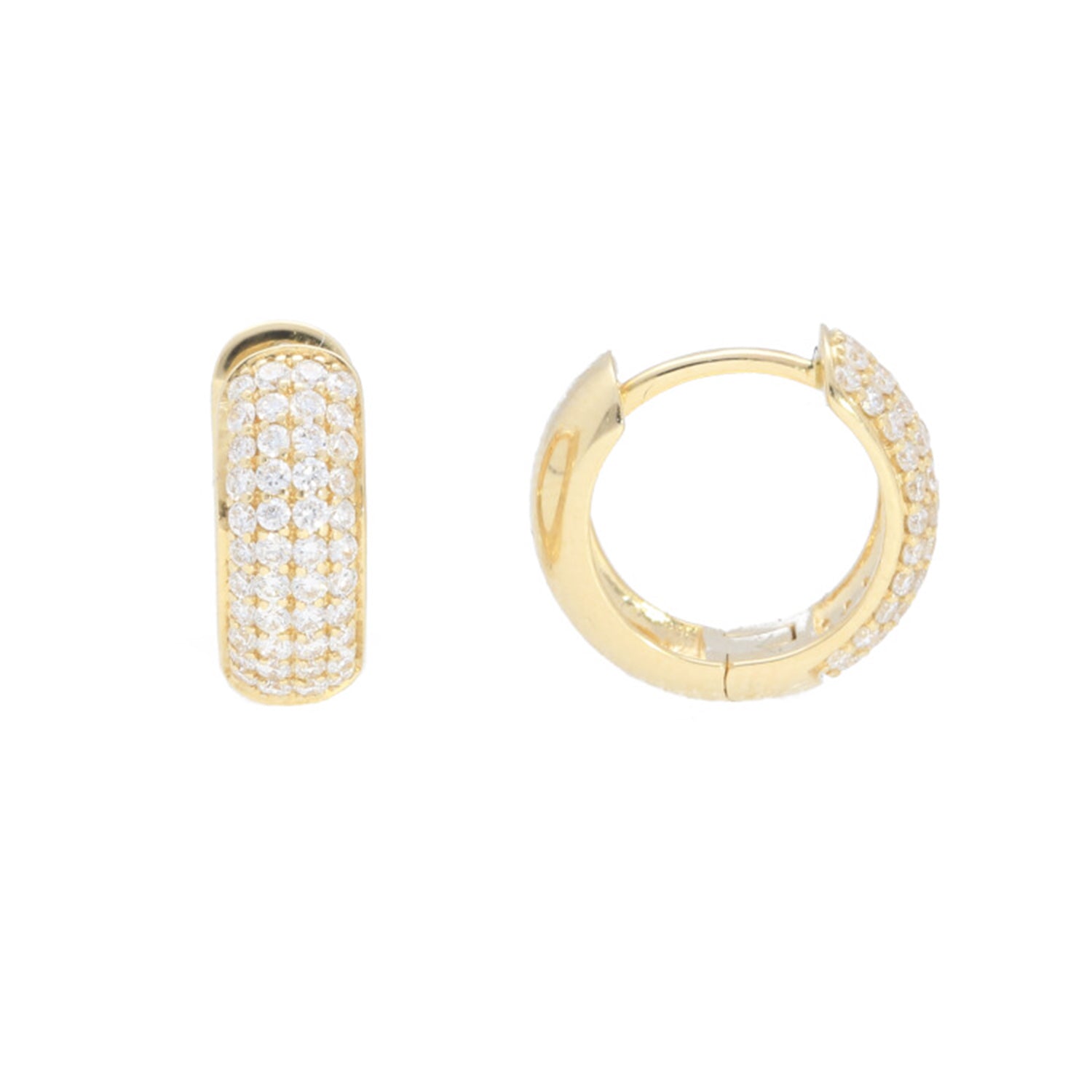 4 Row Rounded Yellow Gold Diamond Huggies
