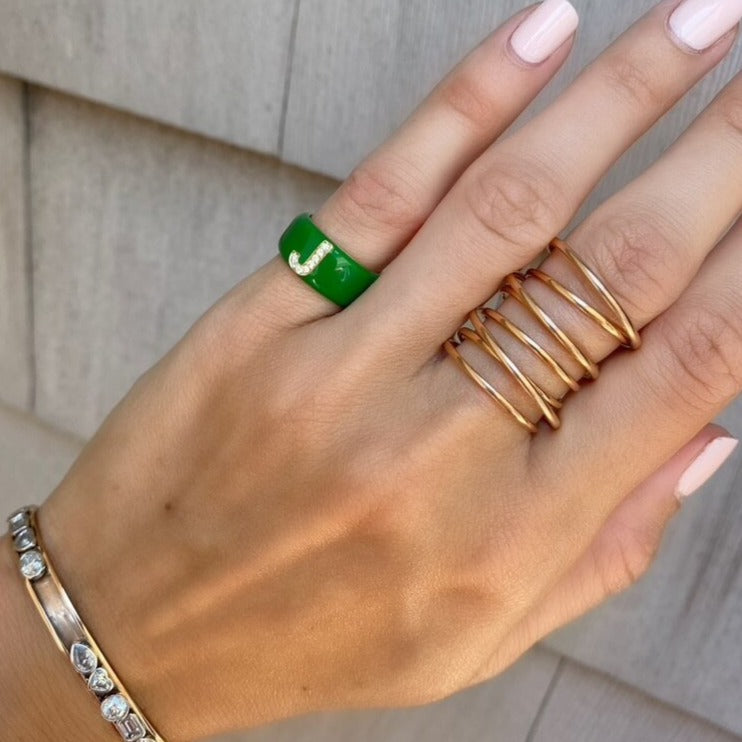 Poppy Enamel and Diamond Initial Cigar Band