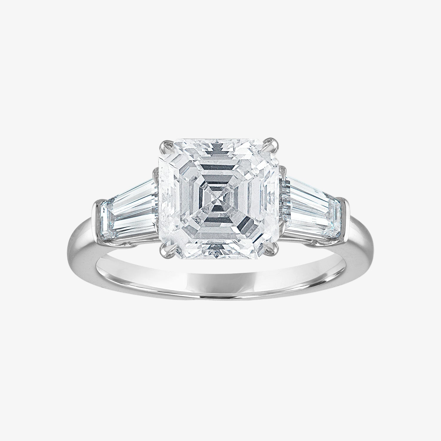 Engagement Ring Setting with Baguette Side Stones Platinum Asscher