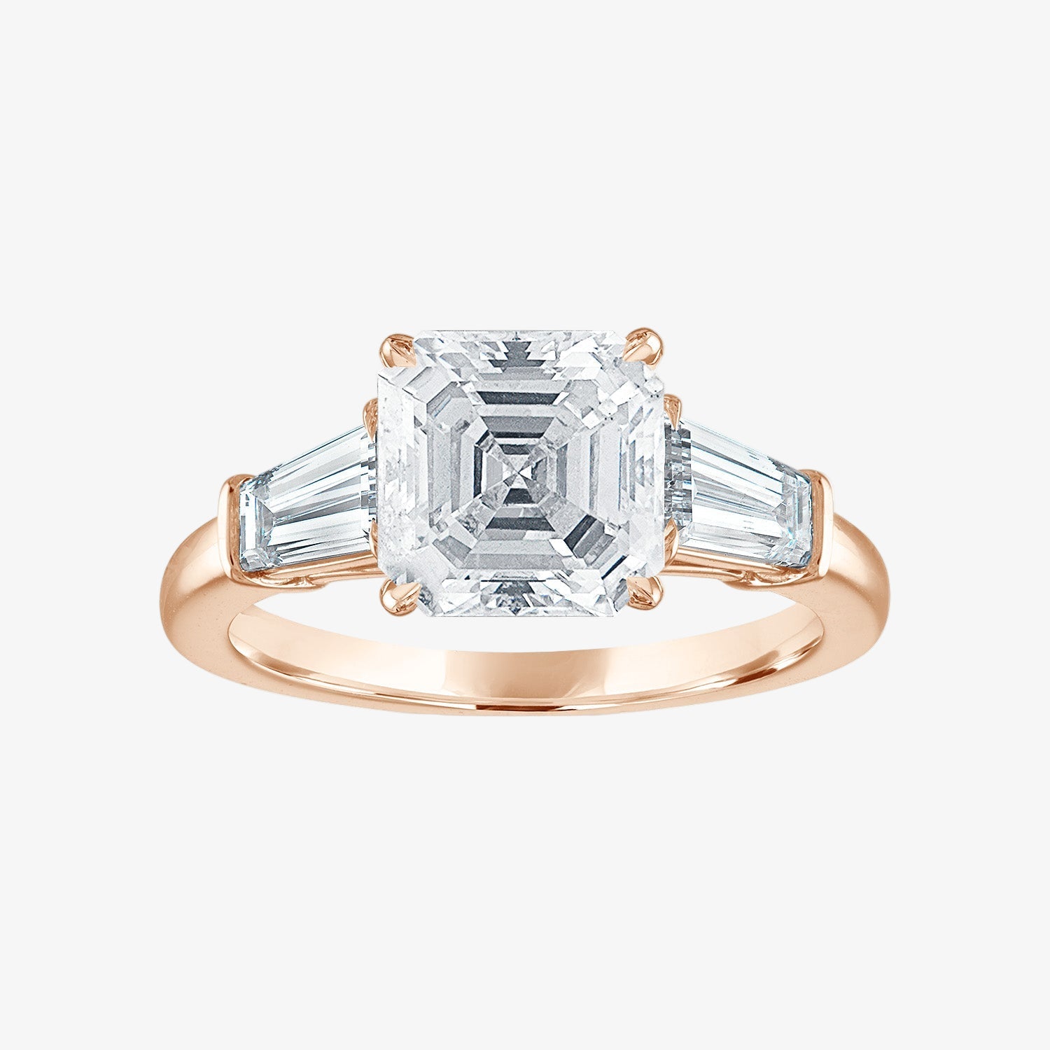 Engagement Ring Setting with Baguette Side Stones 14K Rose Gold Asscher