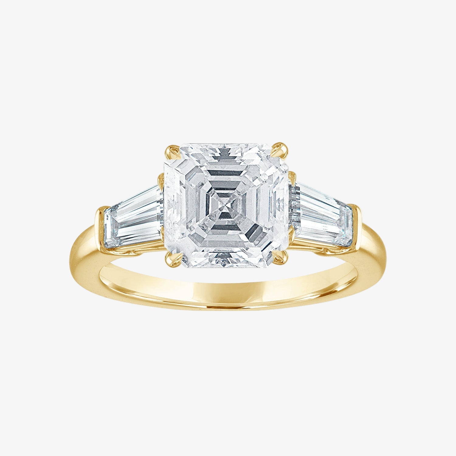 Engagement Ring Setting with Baguette Side Stones 18K Yellow Gold Asscher