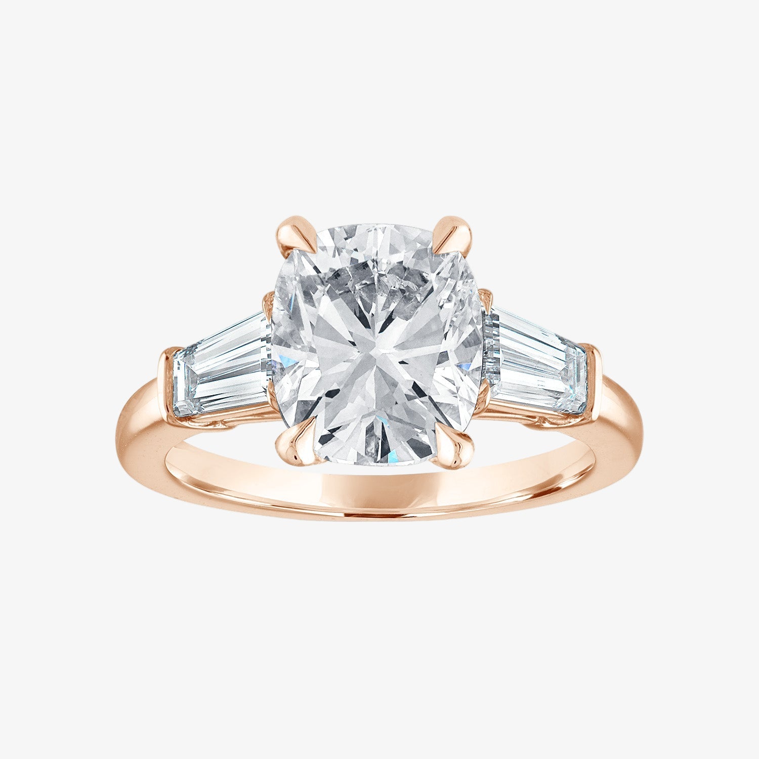 Engagement Ring Setting with Baguette Side Stones 14K Rose Gold Cushion