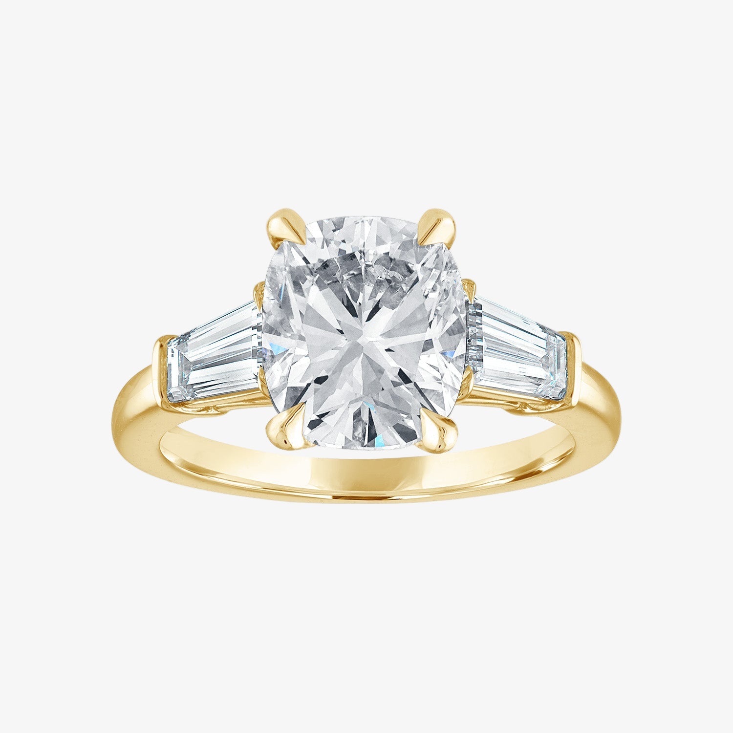 Engagement Ring Setting with Baguette Side Stones 18K Yellow Gold Cushion