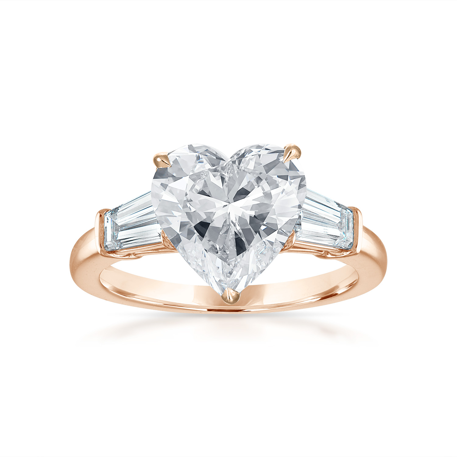 Engagement Ring Setting with Baguette Side Stones 14K Rose Gold Heart