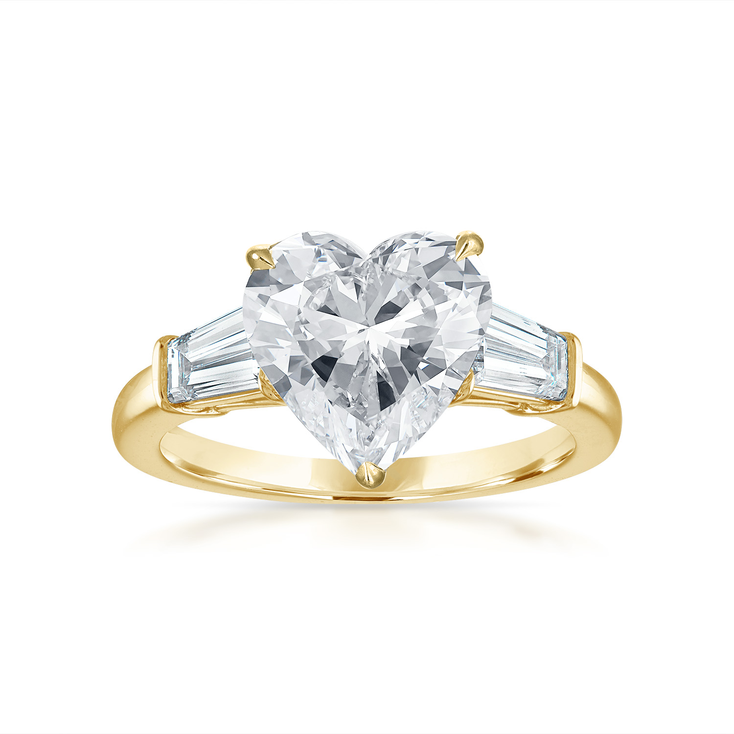 Engagement Ring Setting with Baguette Side Stones 18K Yellow Gold Heart