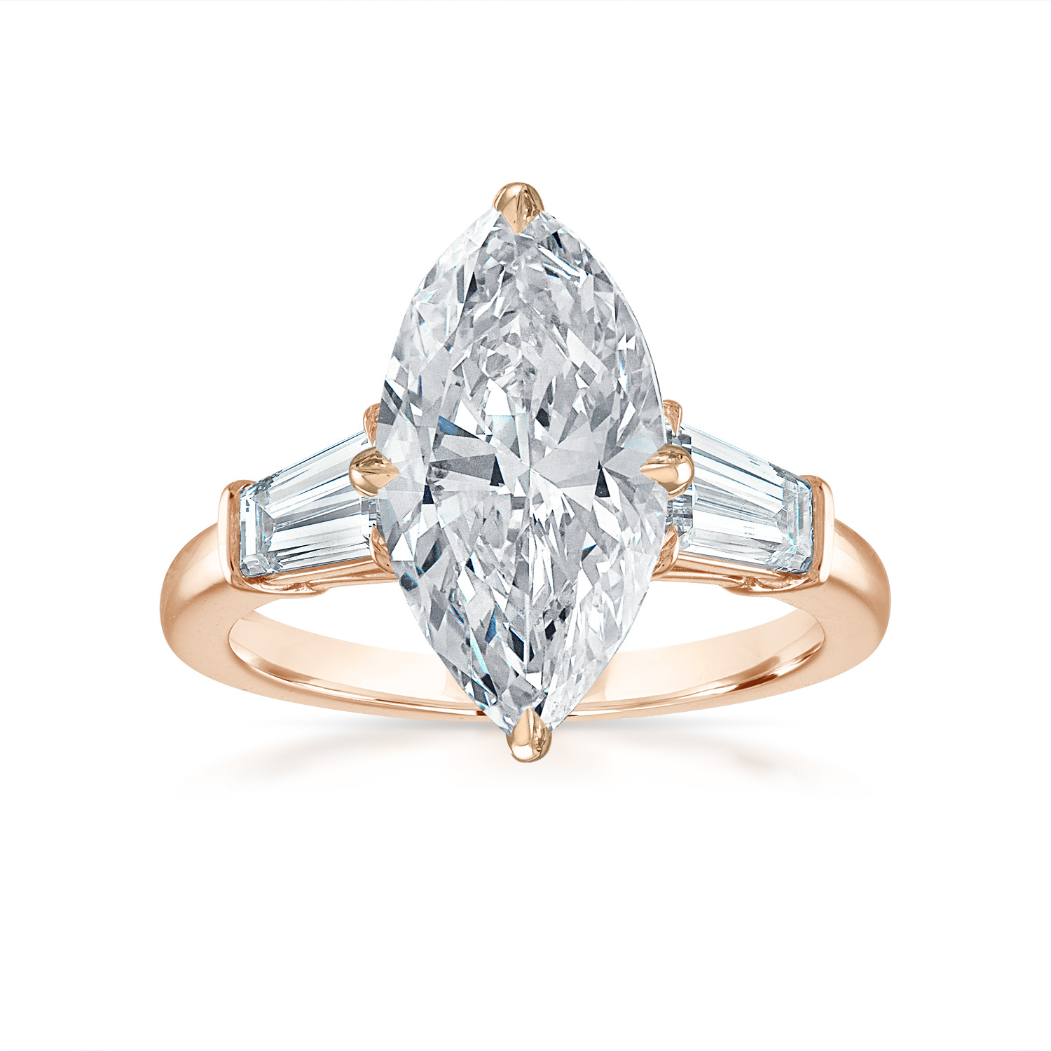Engagement Ring Setting with Baguette Side Stones 14K Rose Gold Marquise