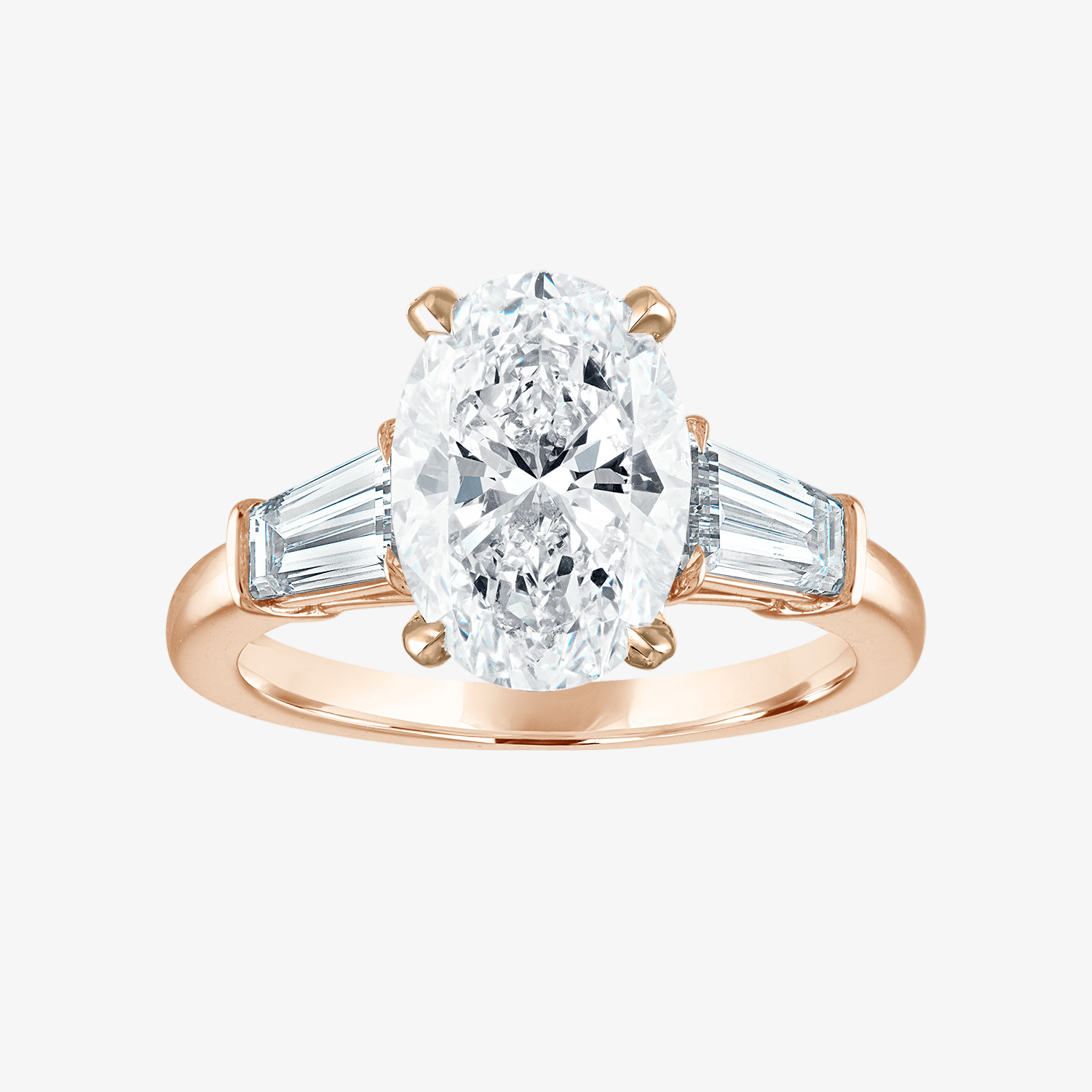 Engagement Ring Setting with Baguette Side Stones 14K Rose Gold Oval