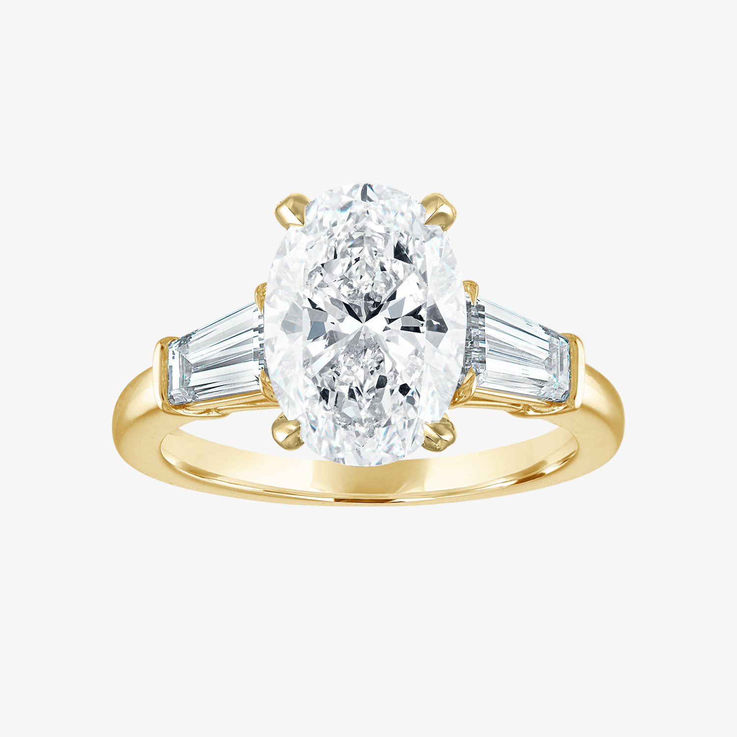 Engagement Ring Setting with Baguette Side Stones 18K Yellow Gold Oval