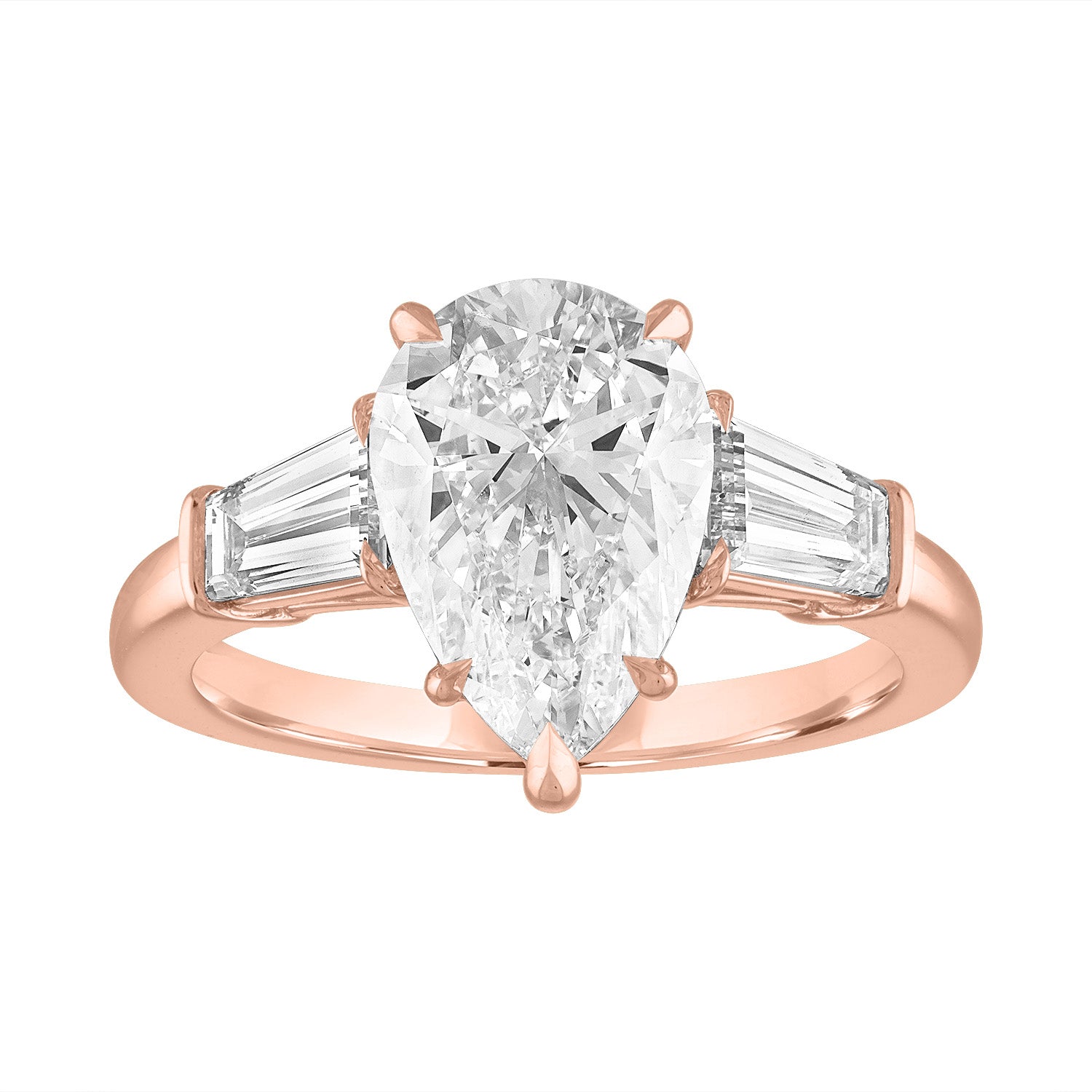 Engagement Ring Setting with Baguette Side Stones 14K Rose Gold Pear