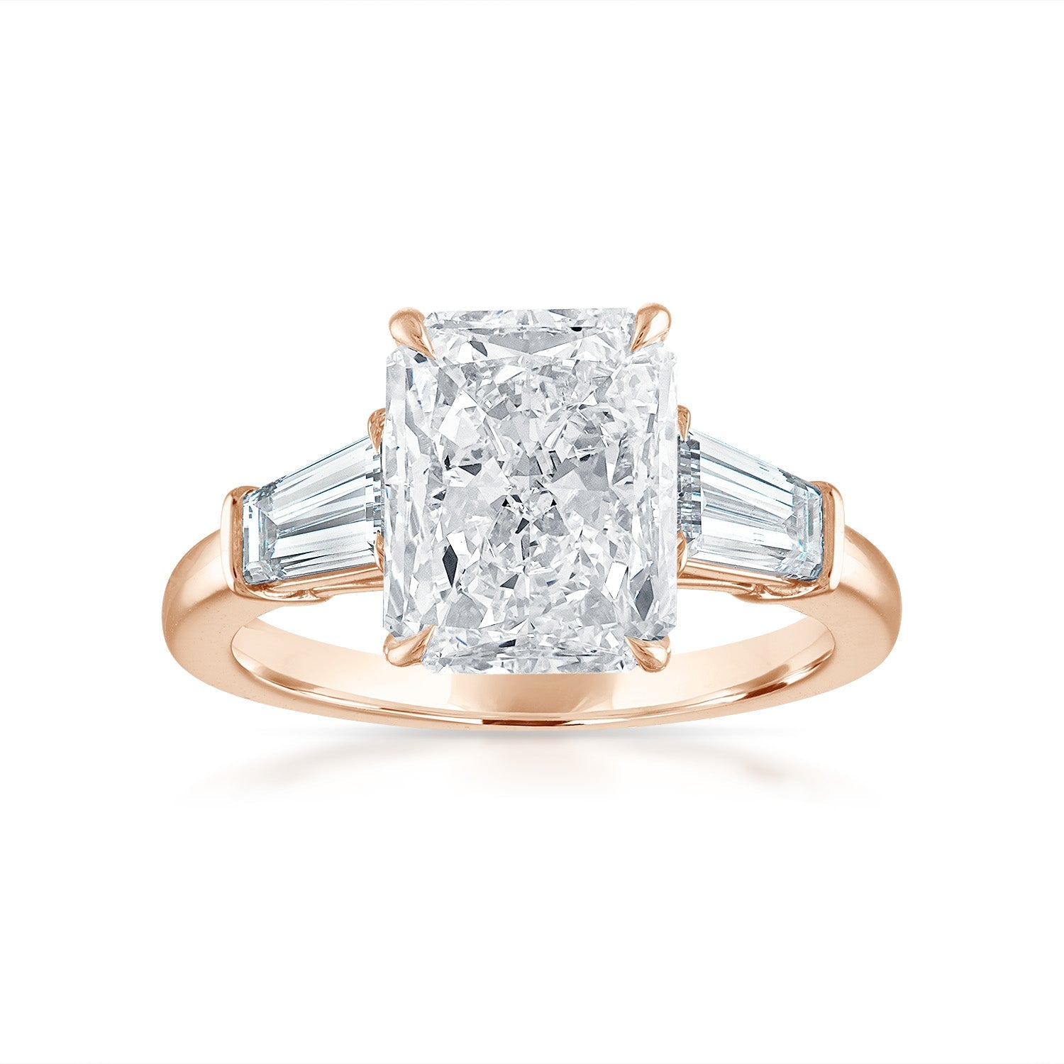 Engagement Ring Setting with Baguette Side Stones 14K Rose Gold Radiant