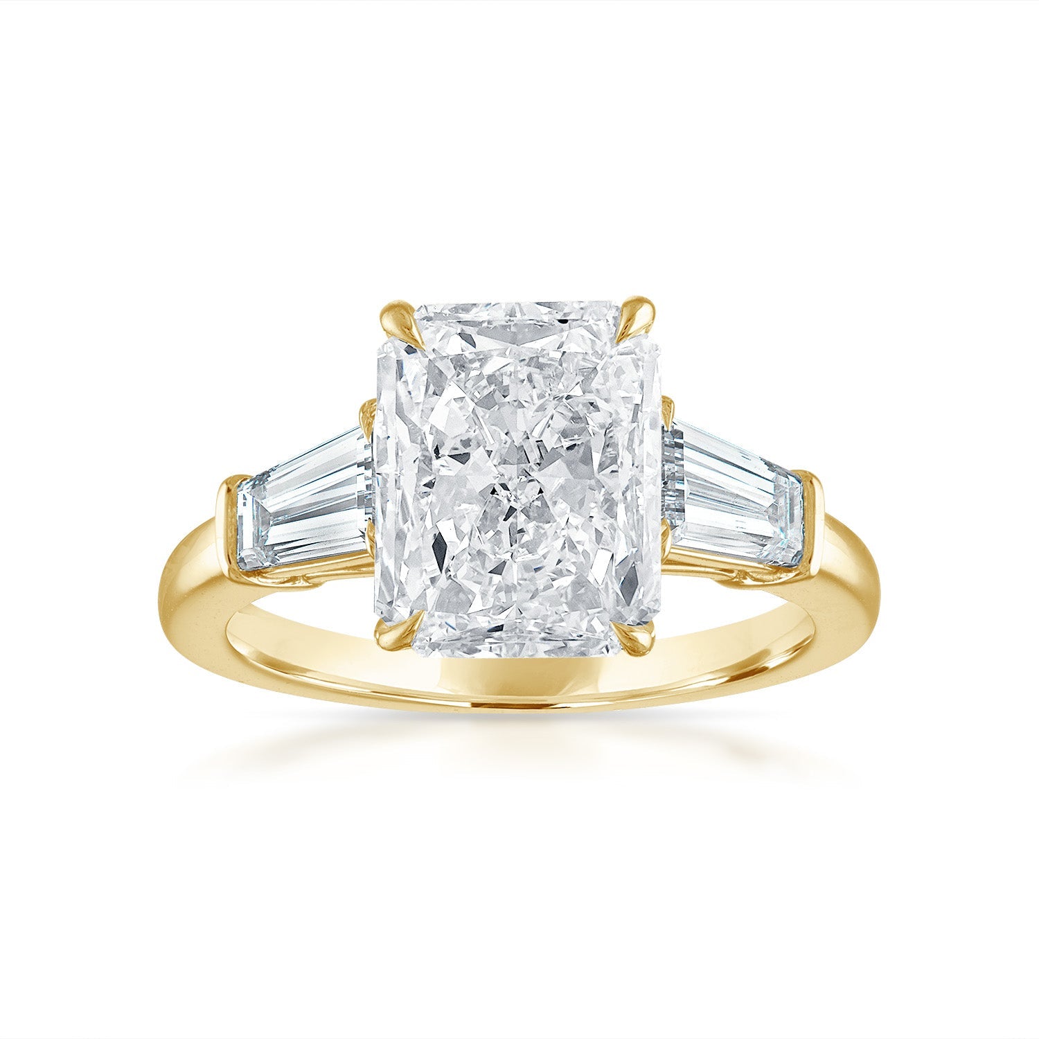 Engagement Ring Setting with Baguette Side Stones 18K Yellow Gold Radiant