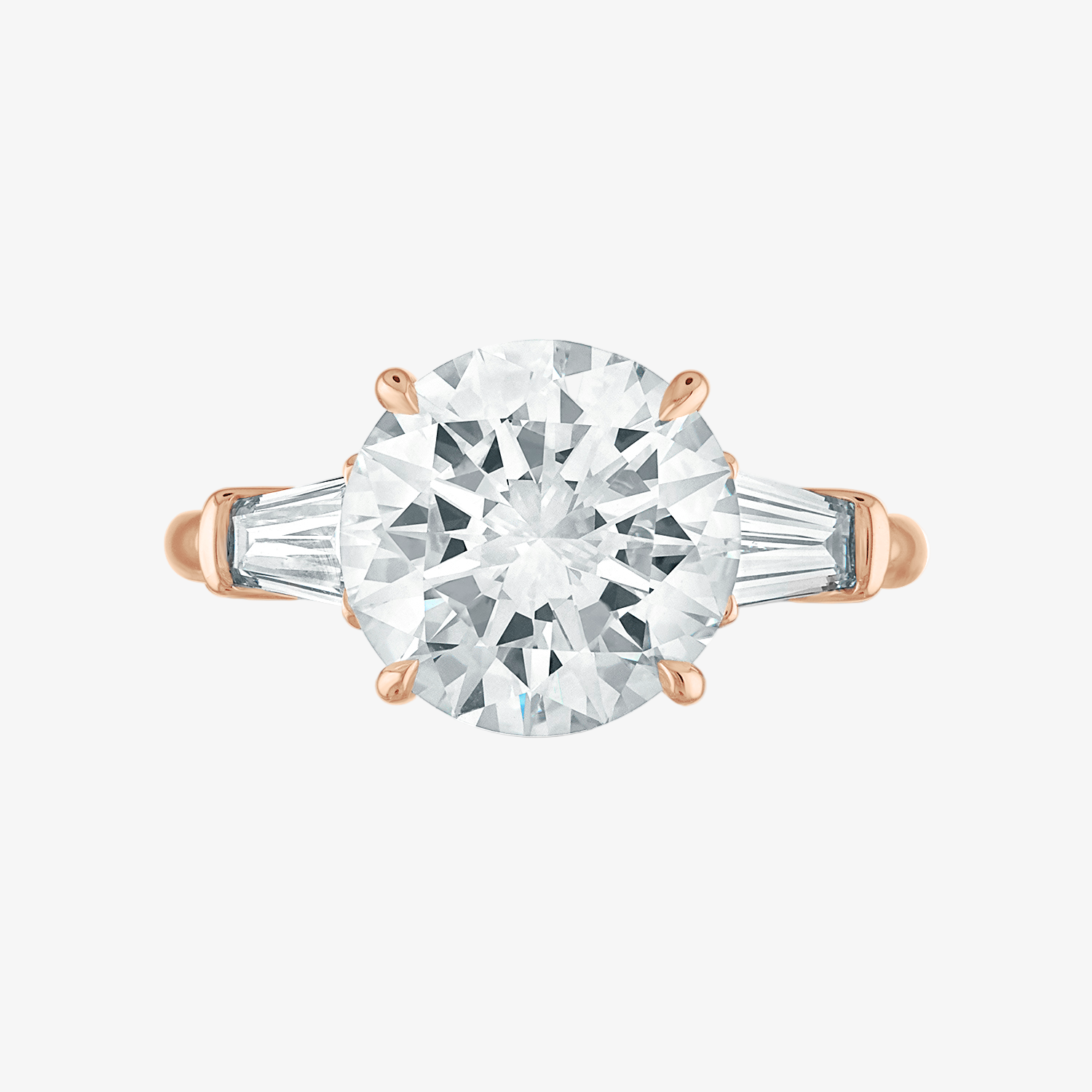 Engagement Ring Setting with Baguette Side Stones 14K Rose Gold Round