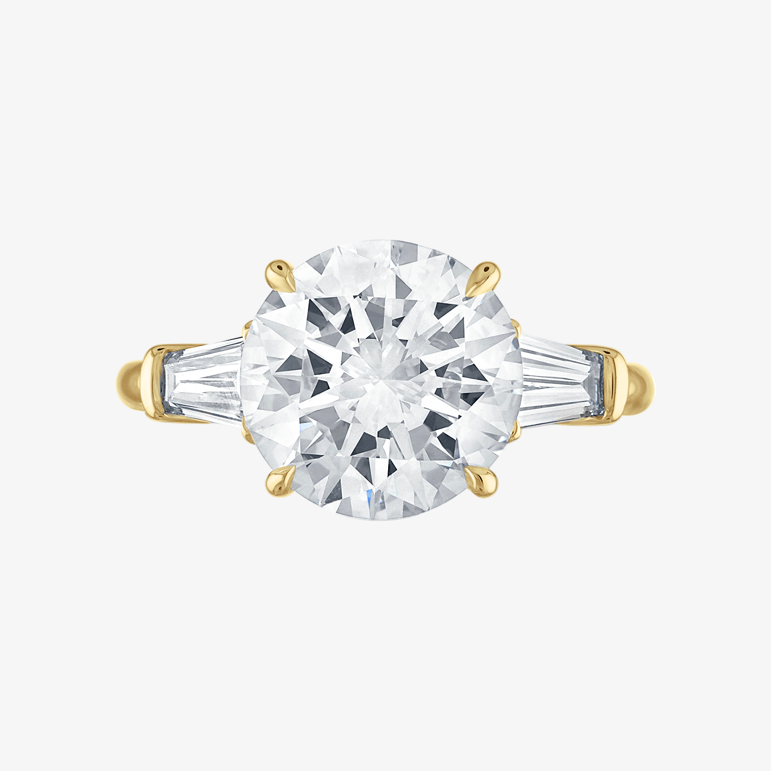 Engagement Ring Setting with Baguette Side Stones 18K Yellow Gold Round