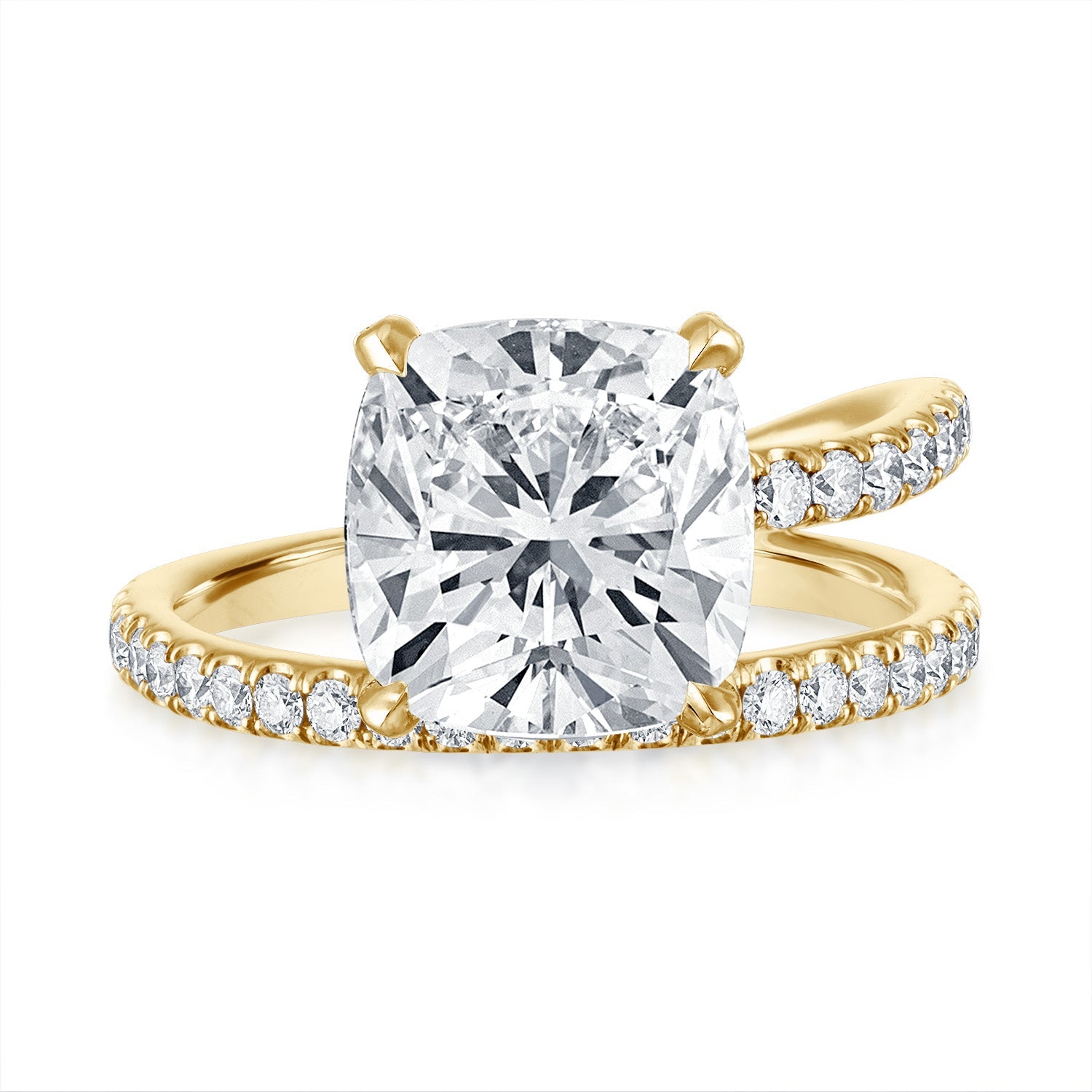 Cushion Band and a Half Engagement Ring in Yellow Gold