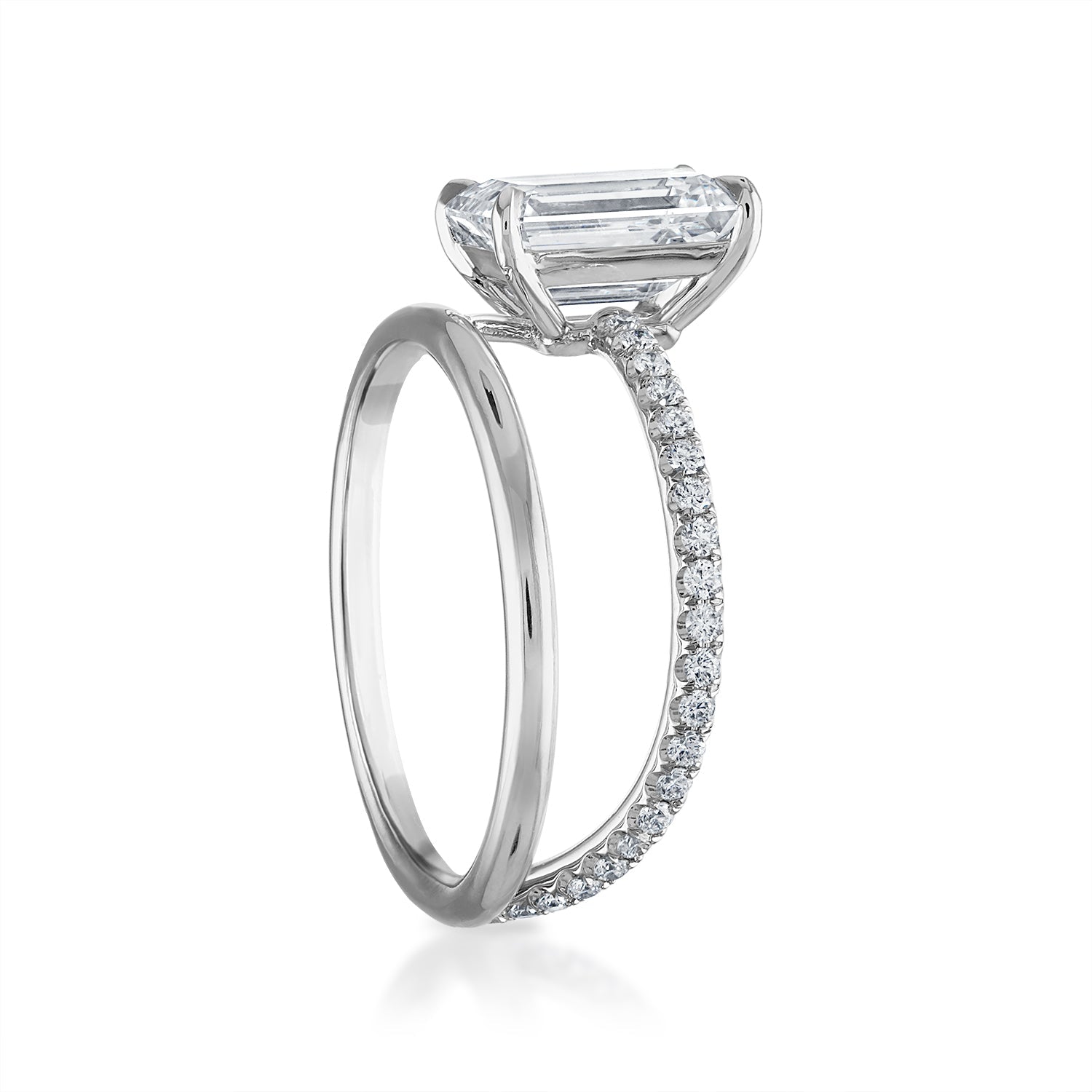 Emerald Band and a Half Engagement Ring in Platinum